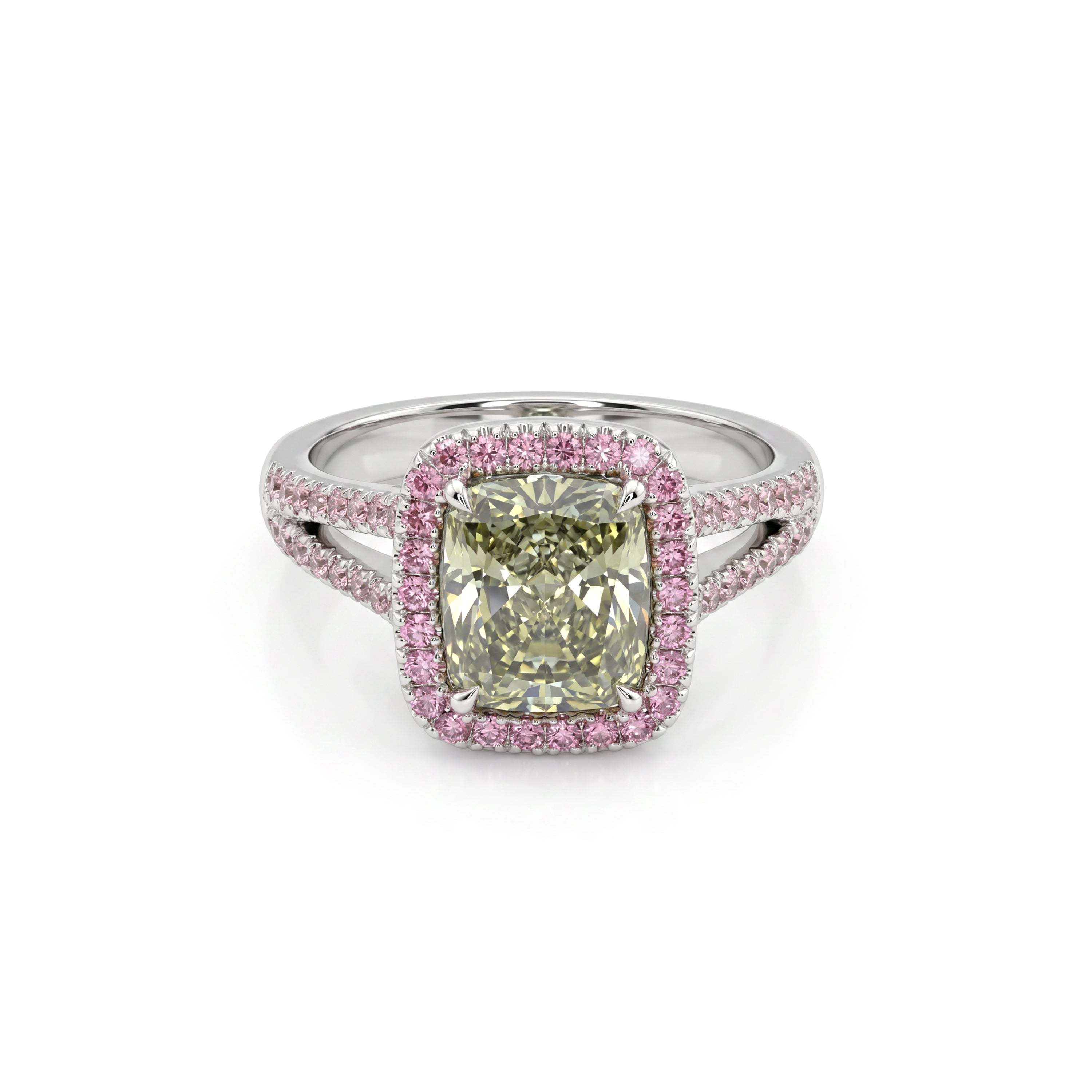 Natural Green Cushion Diamond Halo Ring | GIA Certified