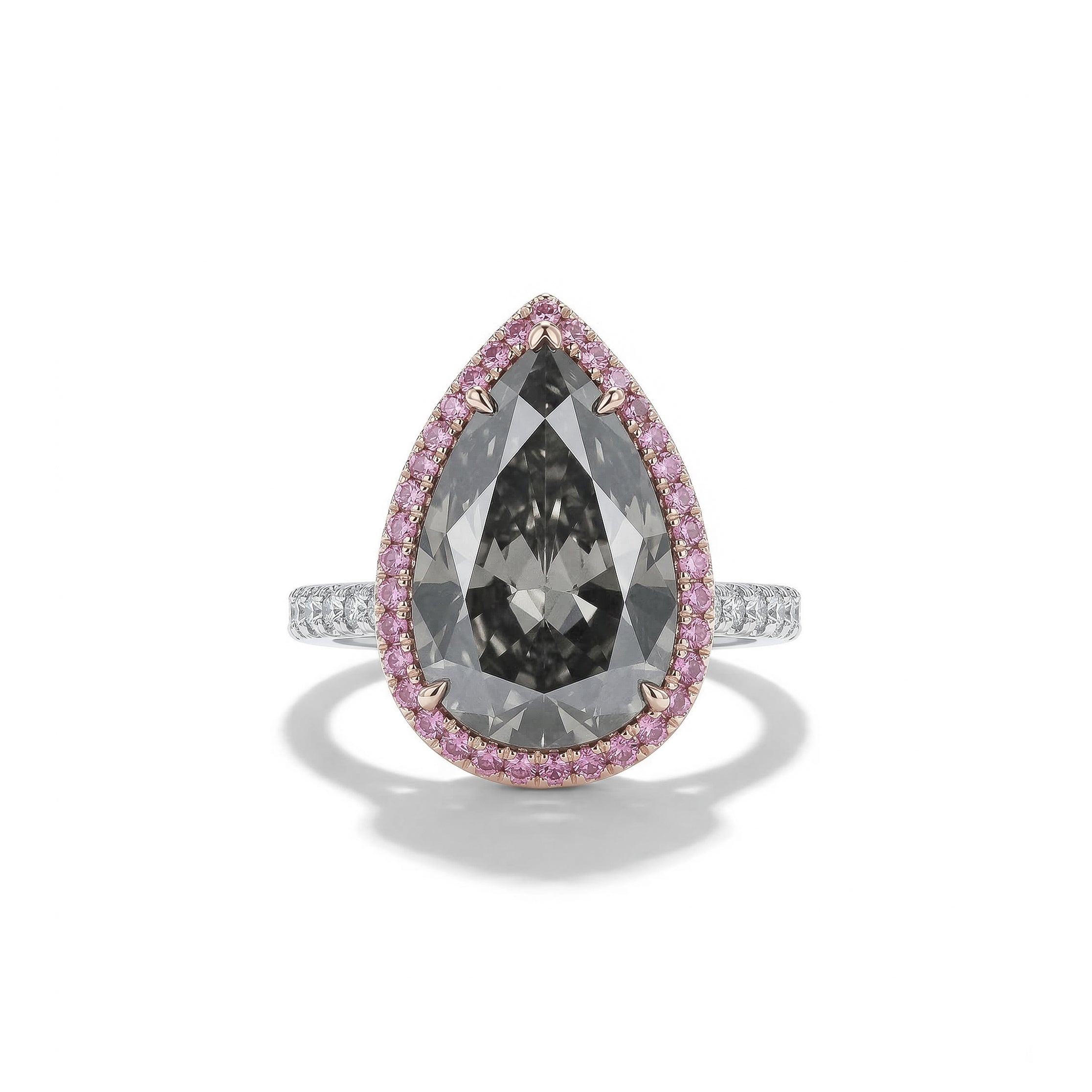 Natural Gray Pear Diamond Halo Ring | GIA Certified product image 1
