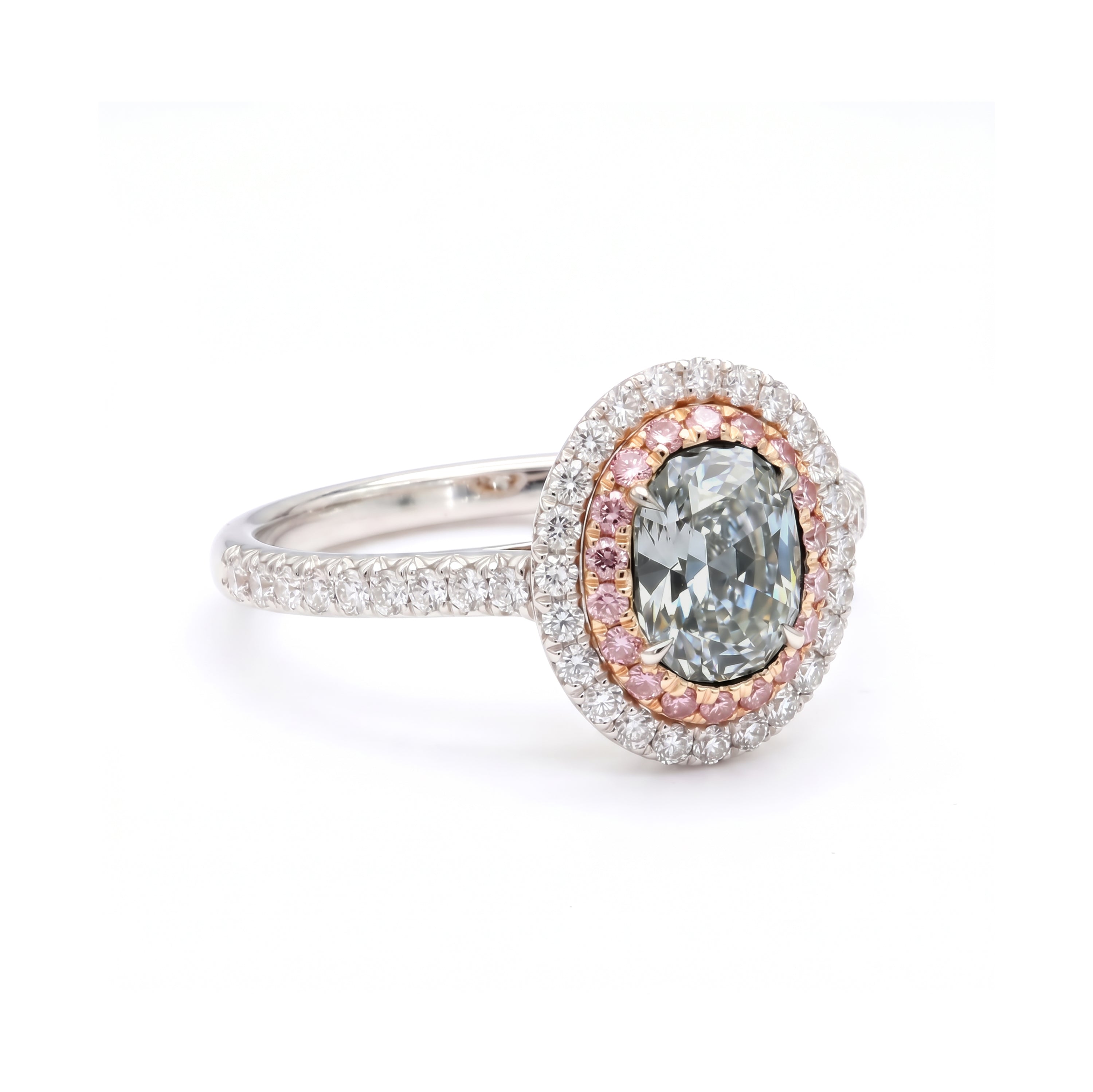 Natural Green Oval Diamond Halo Ring | GIA Certified