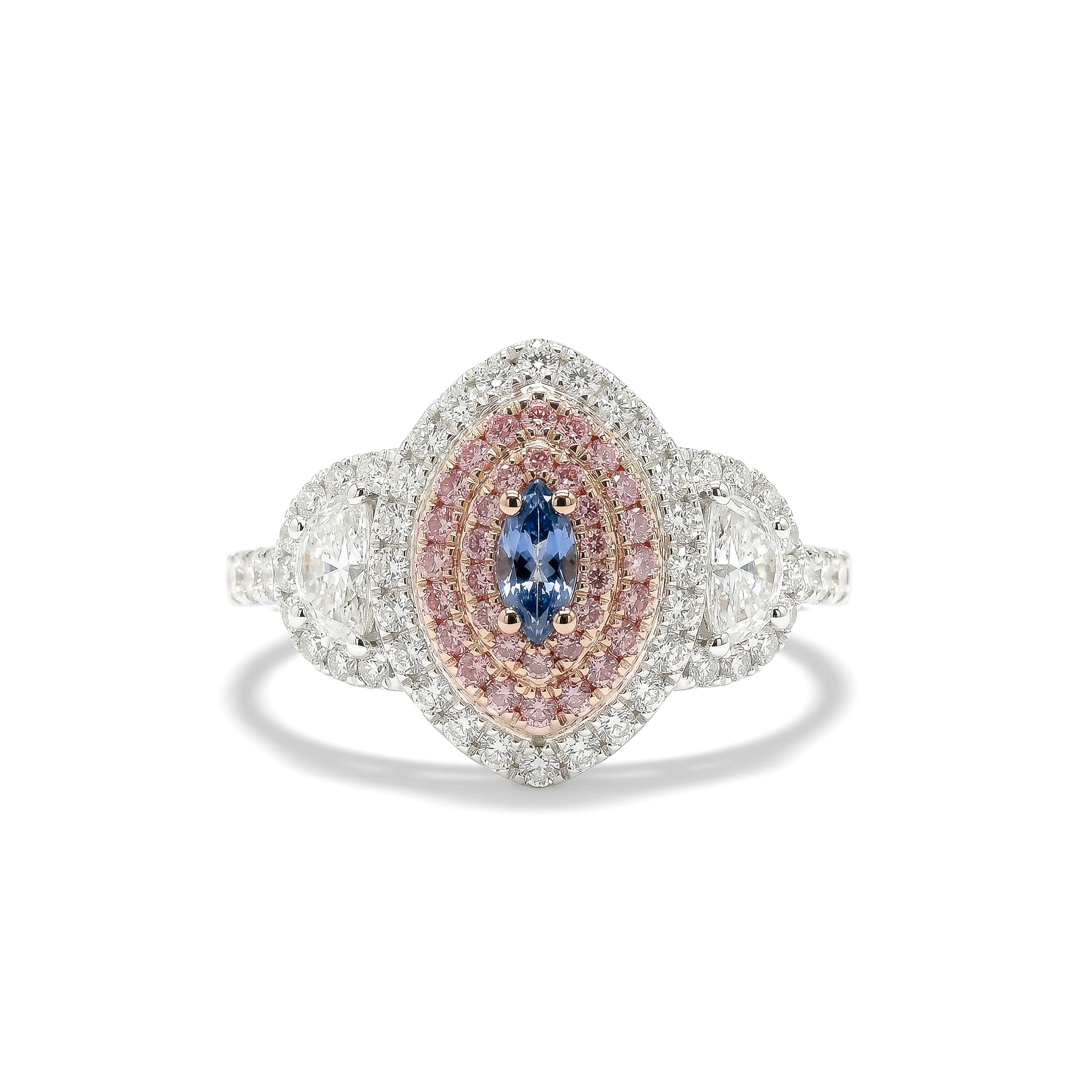 Natural Blue Marquise Diamond Halo Ring | GIA Certified product image 1