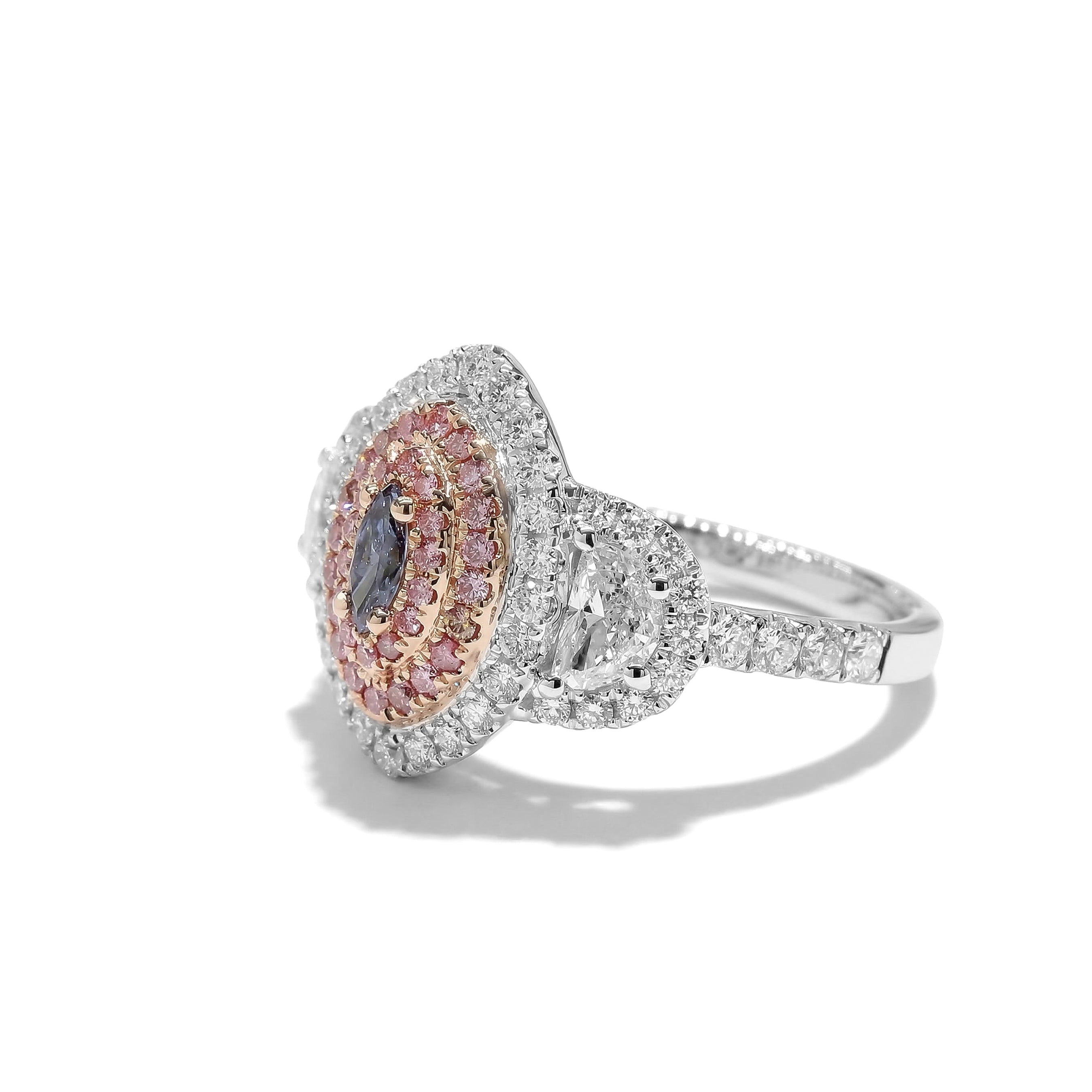 Natural Blue Marquise Diamond Halo Ring | GIA Certified product image 2