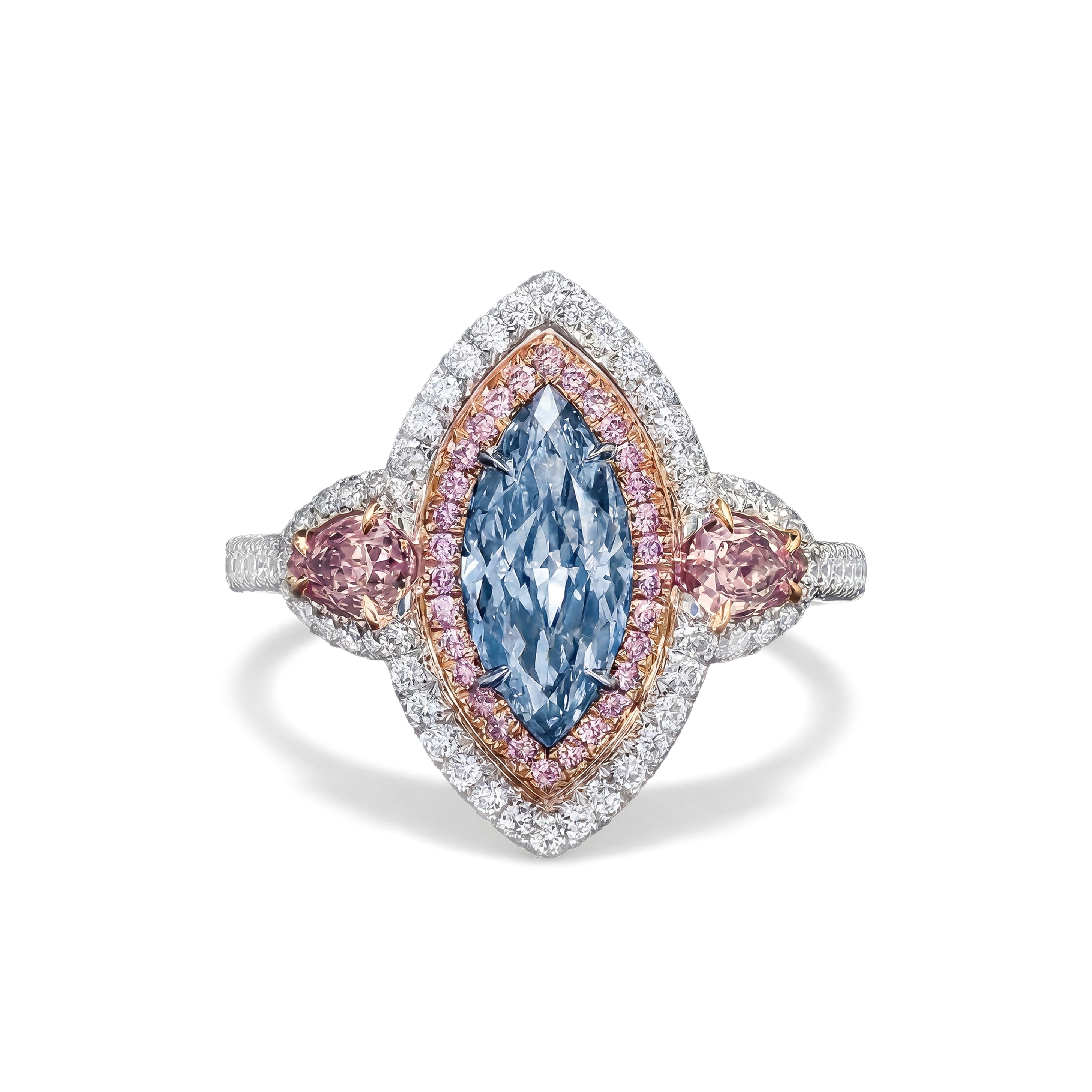 Natural Blue Marquise Diamond Halo Ring | GIA Certified