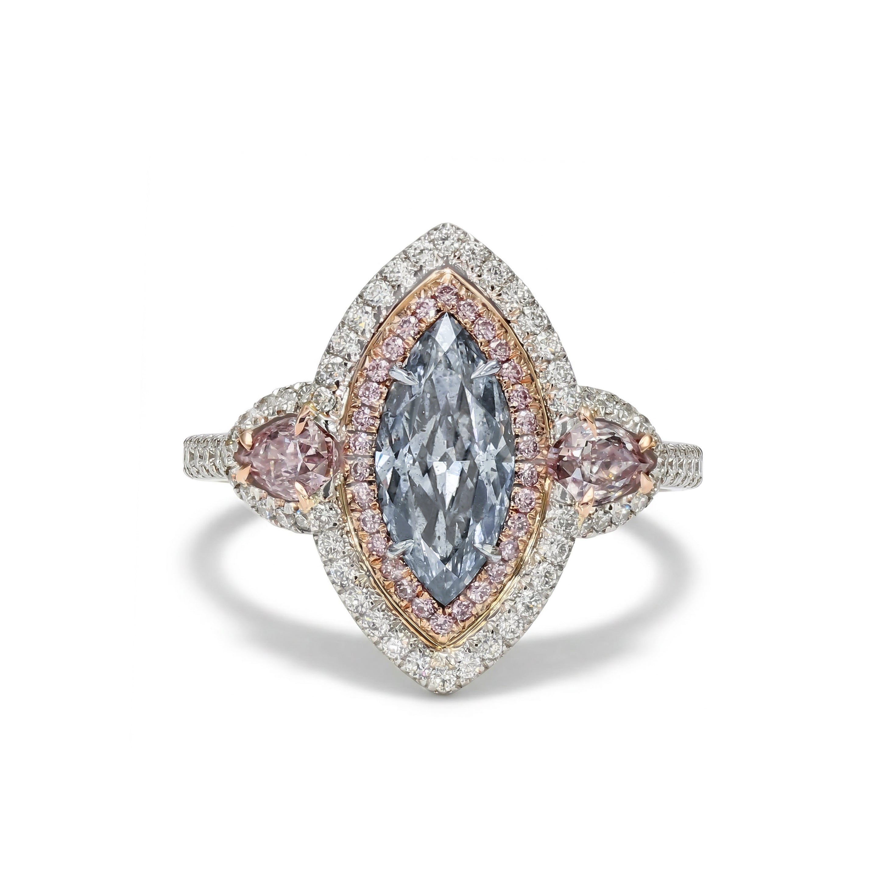 Natural Blue Marquise Diamond Halo Ring | GIA Certified product image 1
