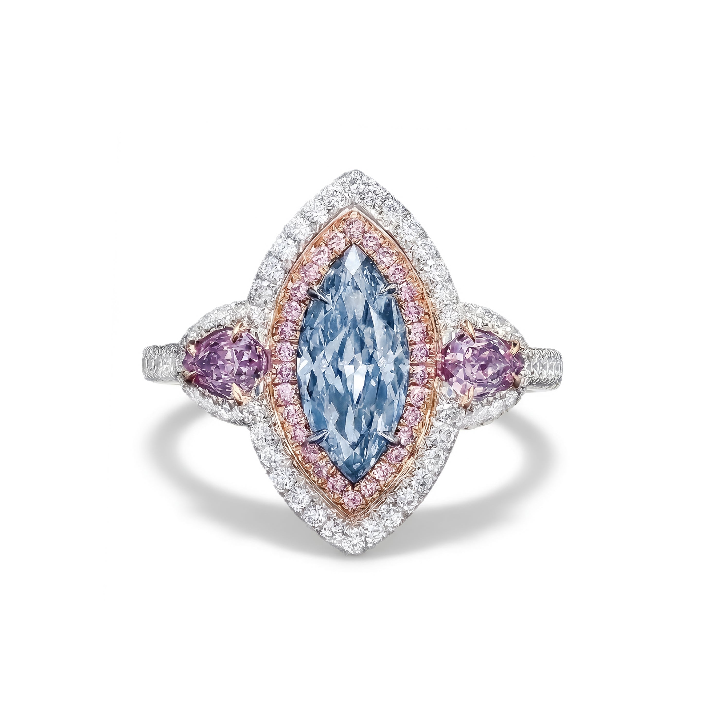 Natural Blue Marquise Diamond Halo Ring | GIA Certified