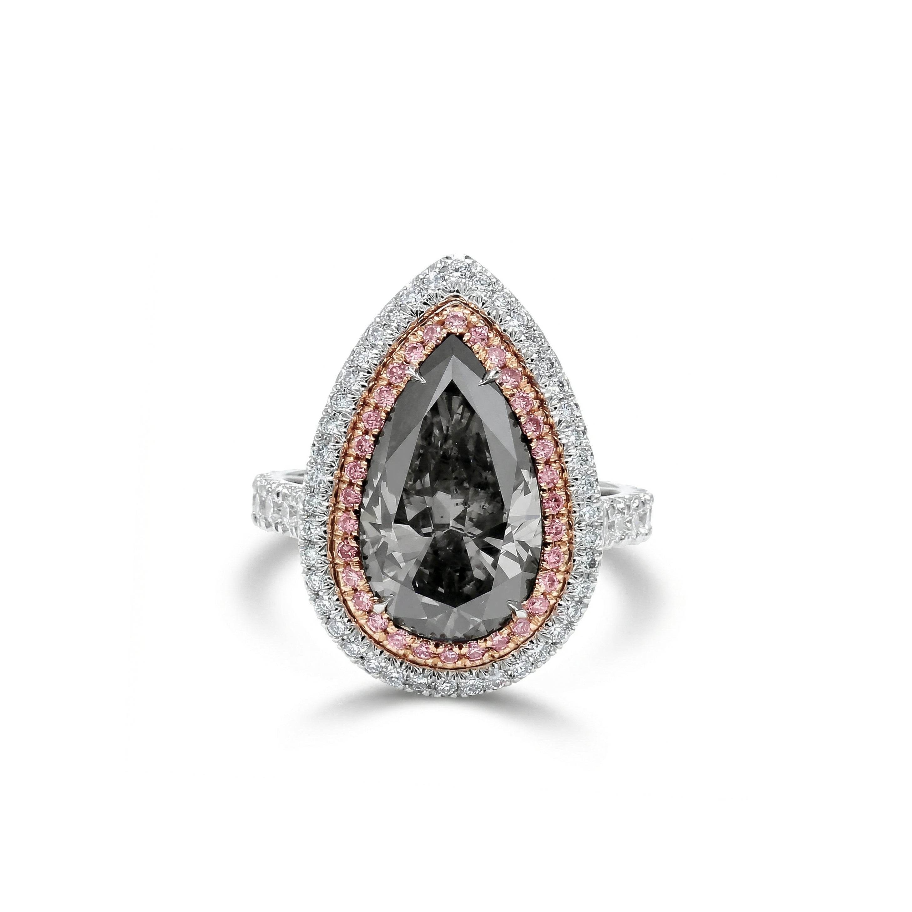 Natural Gray Pear Diamond Halo Ring | GIA Certified product image 1