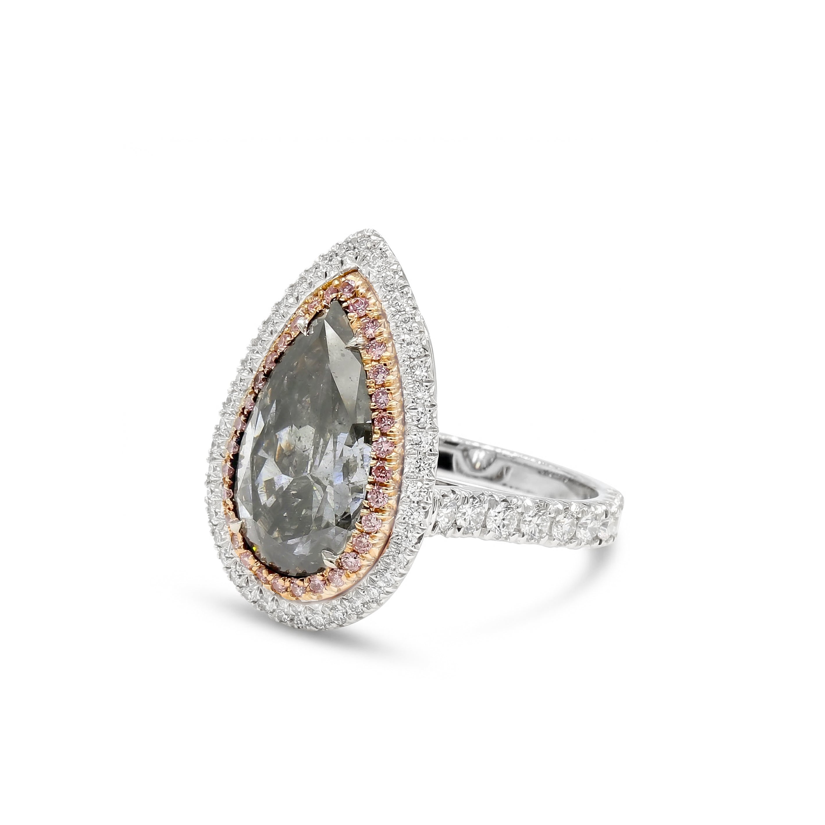 Natural Gray Pear Diamond Halo Ring | GIA Certified product image 2