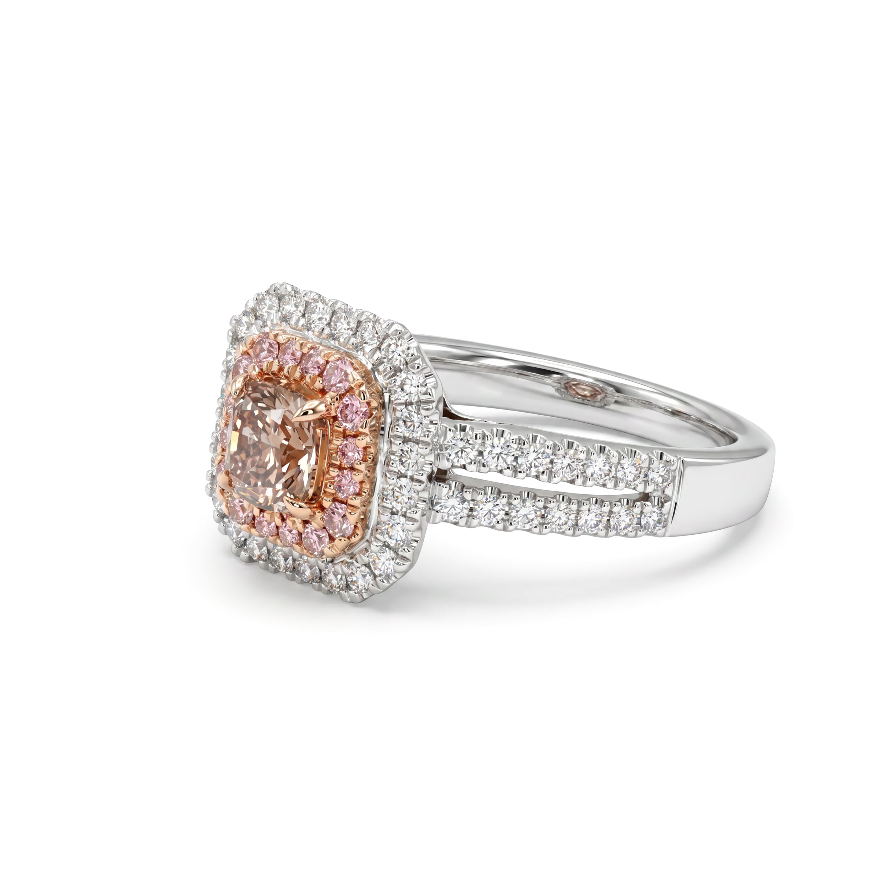 Natural Pink Cushion Diamond Halo Ring | GIA Certified
