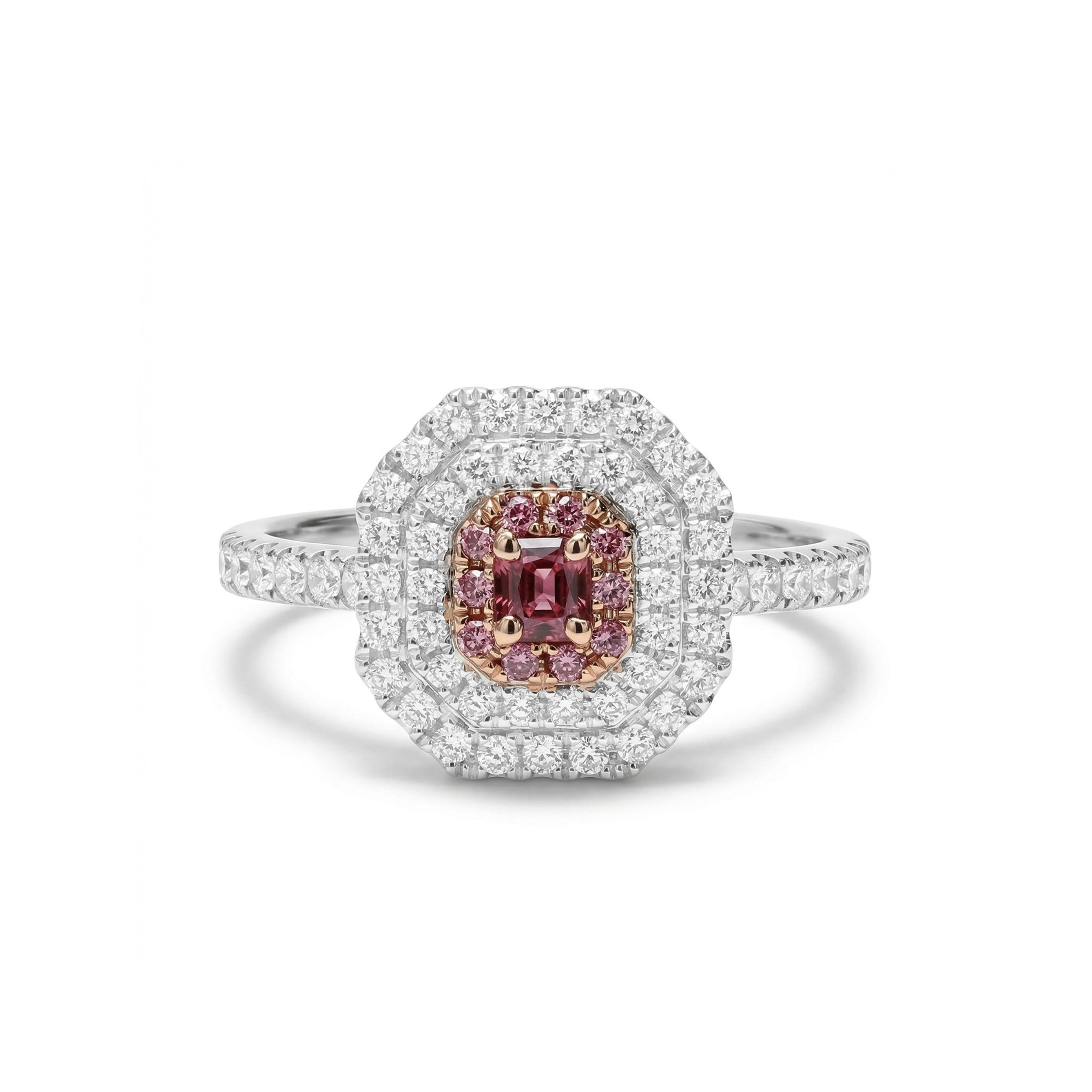 Natural Red Radiant Diamond Halo Ring | GIA Certified