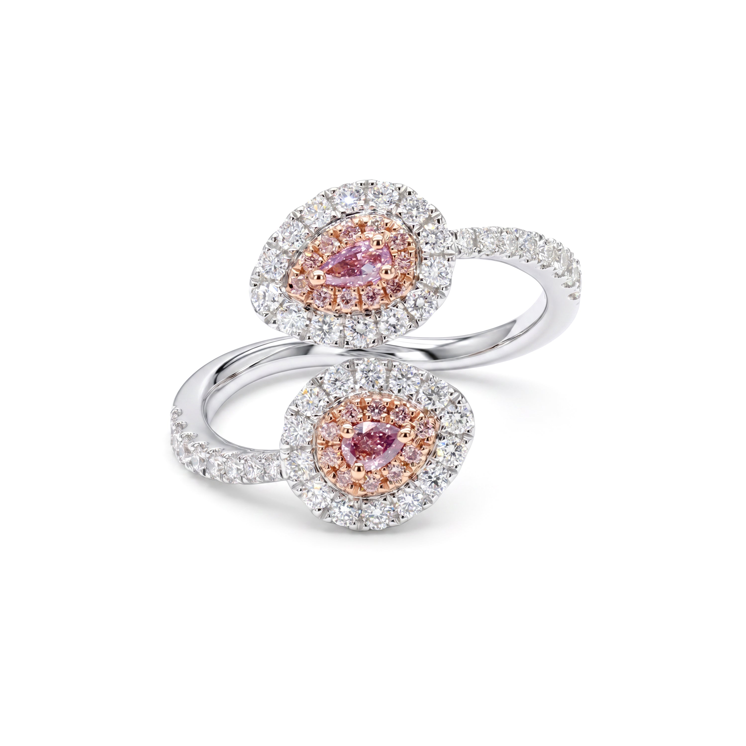 Natural Purple Pear Diamond Crossover Halo Ring | GIA Certified