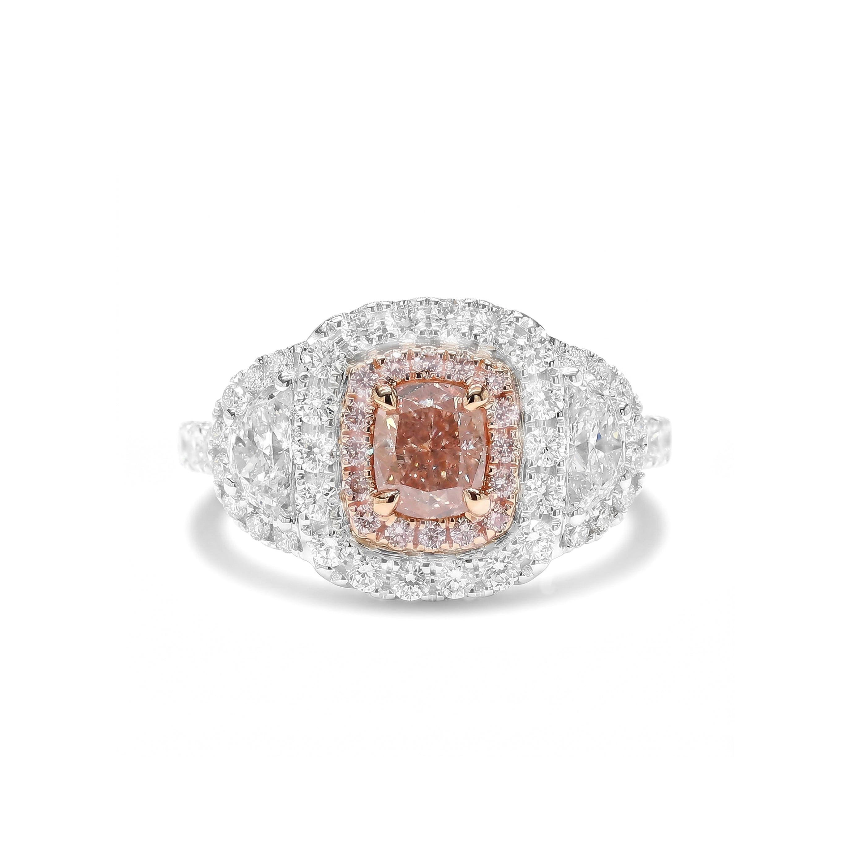Natural Pink Cushion Diamond Halo Ring | GIA Certified product image 1