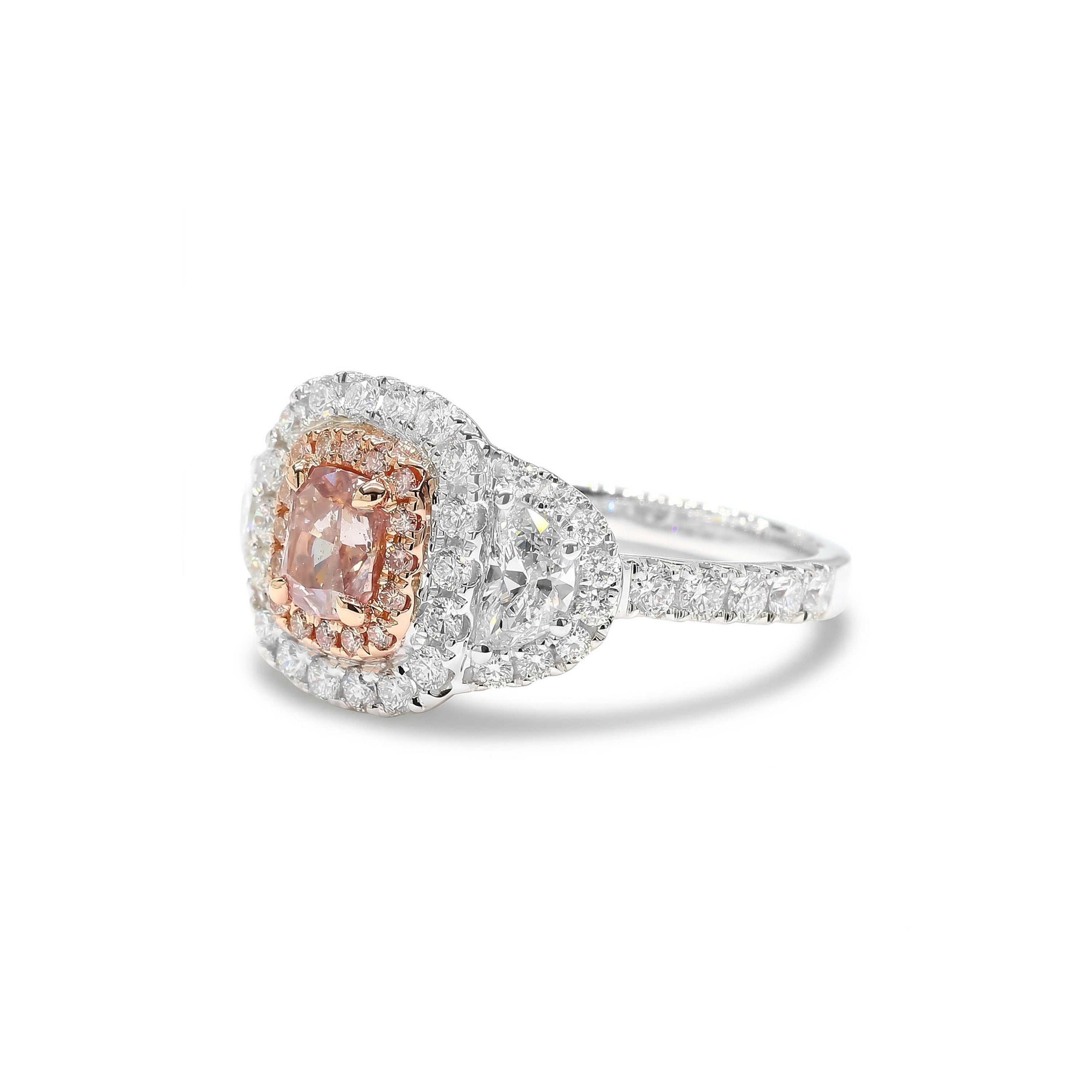 Natural Pink Cushion Diamond Halo Ring | GIA Certified product image 2