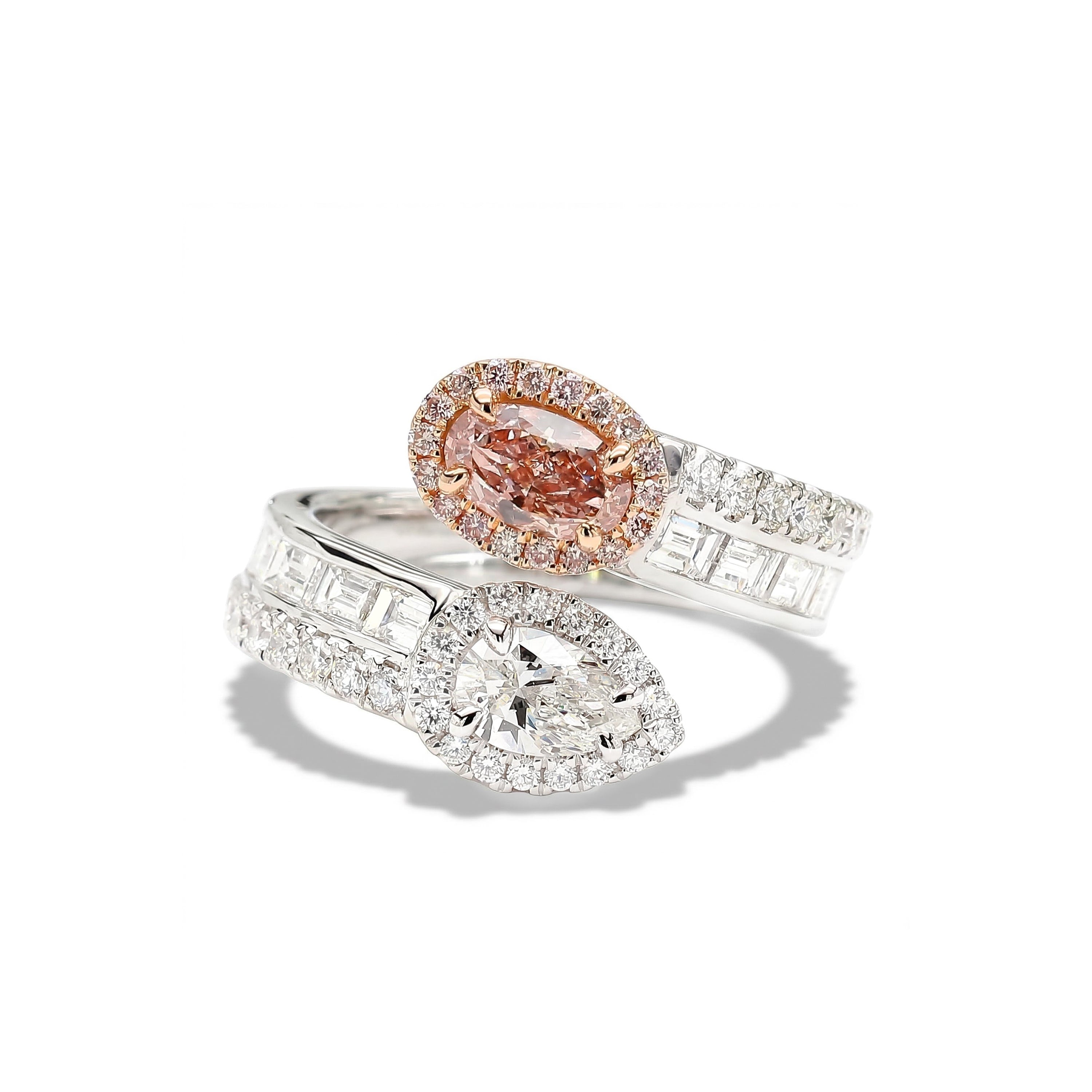 Natural Orange & White Diamond Crossover Ring | GIA Certified product image 1