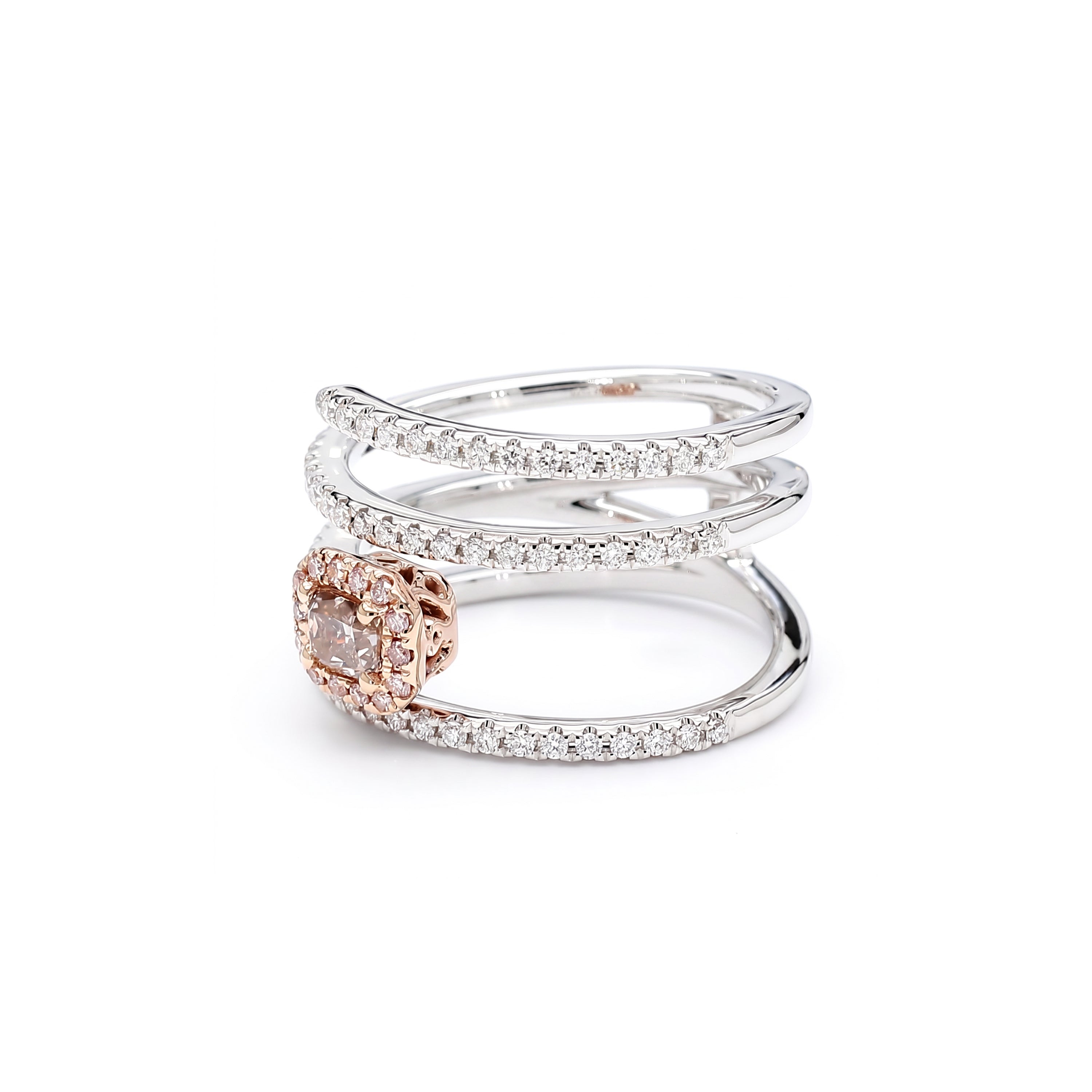Natural Pink Cushion Diamond Spiral Ring | GIA CERTIFIED