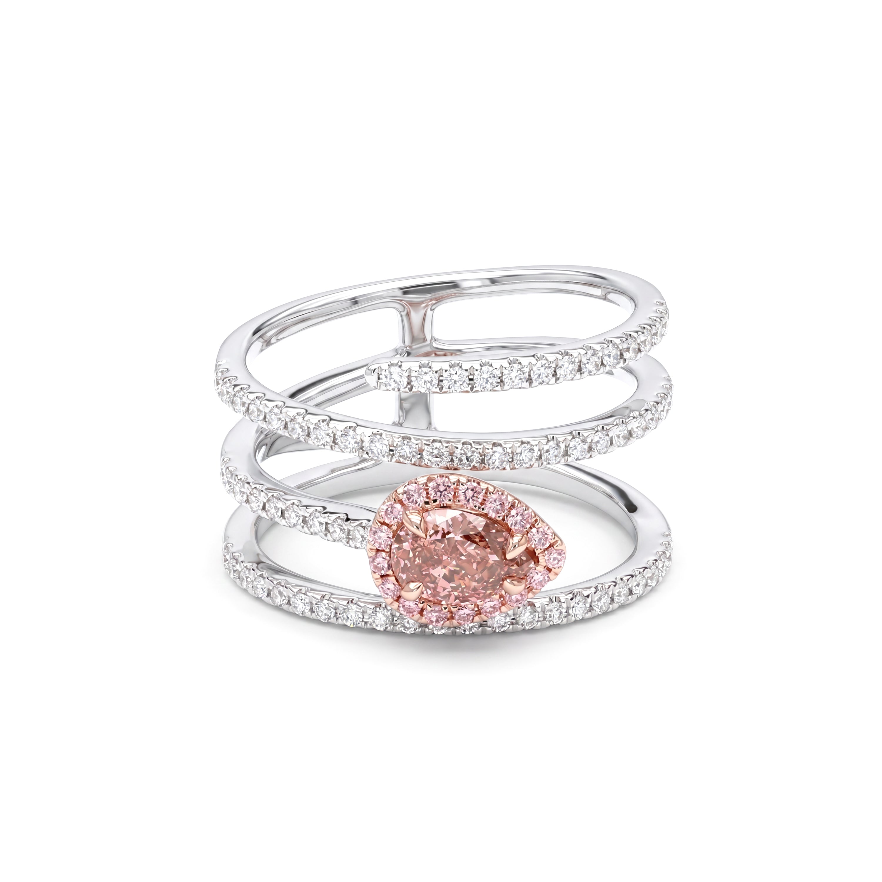 Natural Pink Pear Diamond Spiral Ring | GIA CERTIFIED