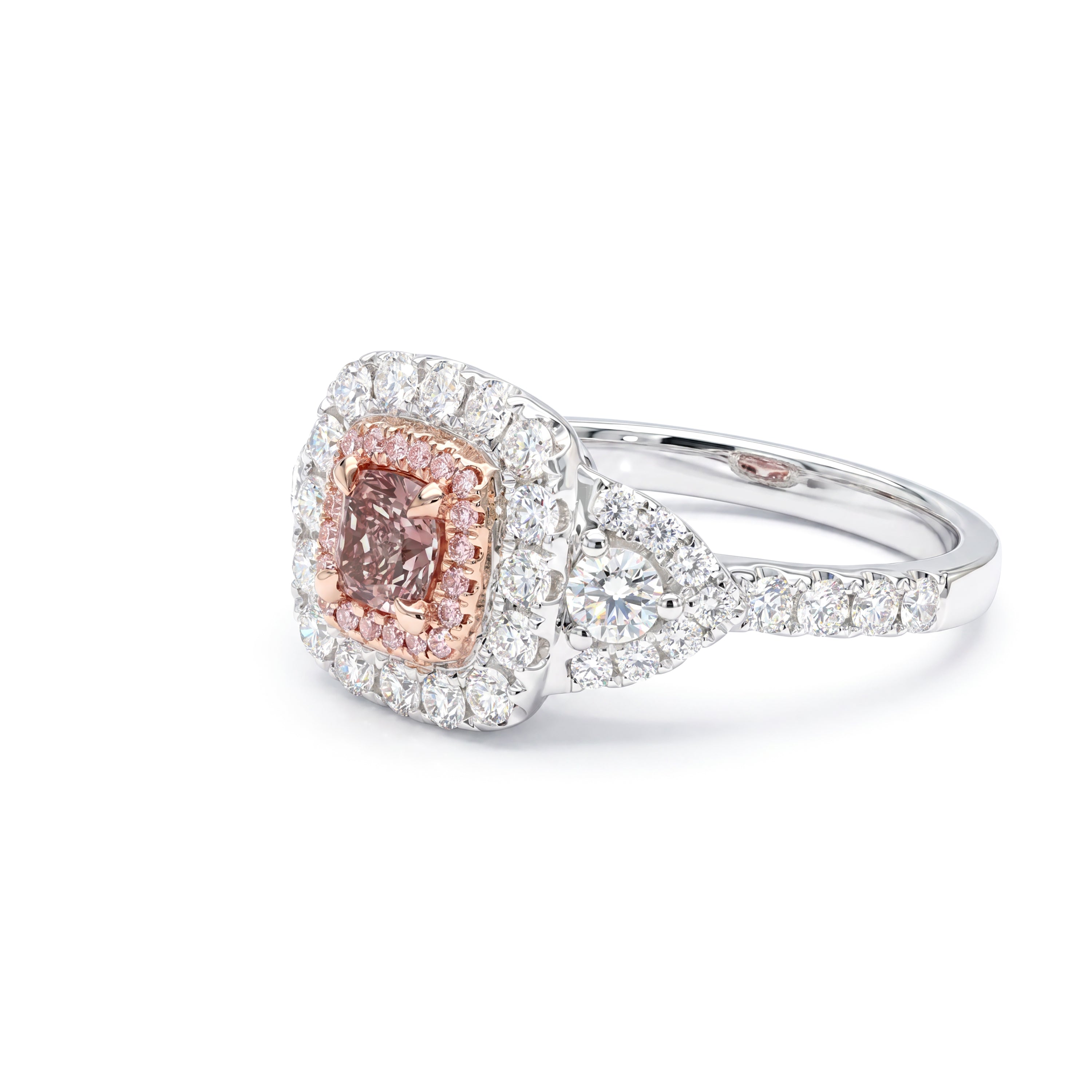 Natural Pink Cushion Diamond Halo Ring | GIA CERTIFIED