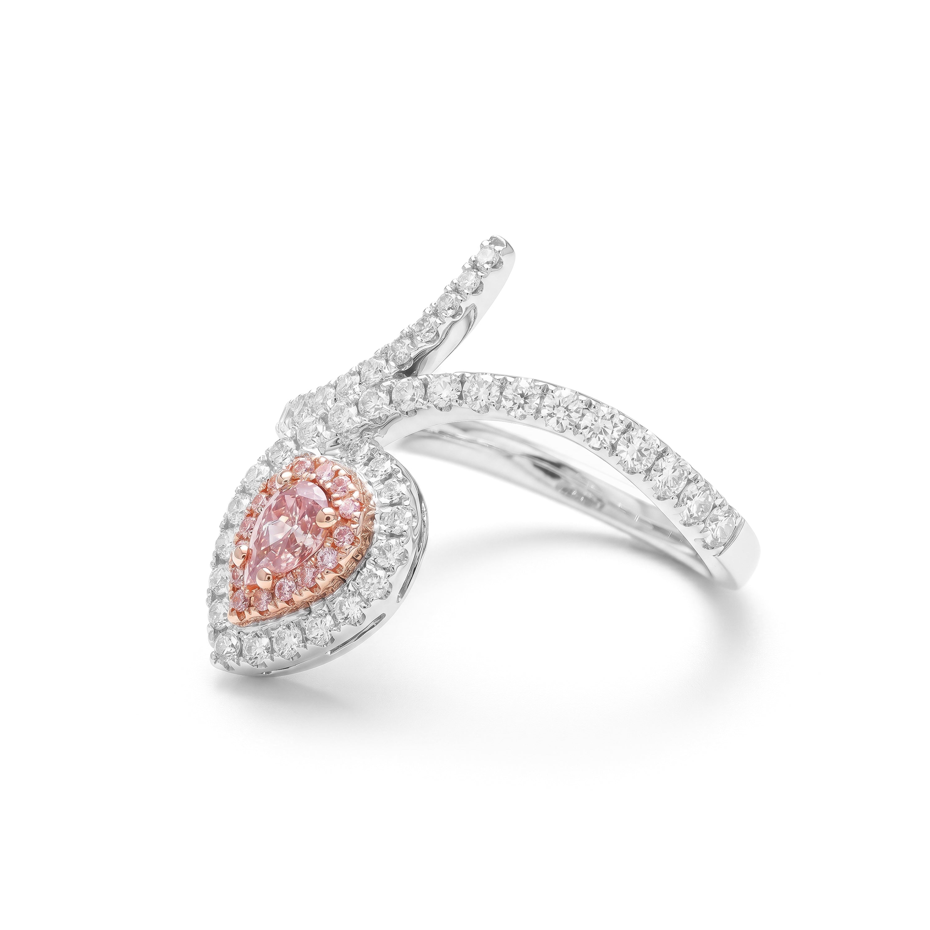 Natural Pink Pear Diamond Crossover Halo Ring | Gia Certified