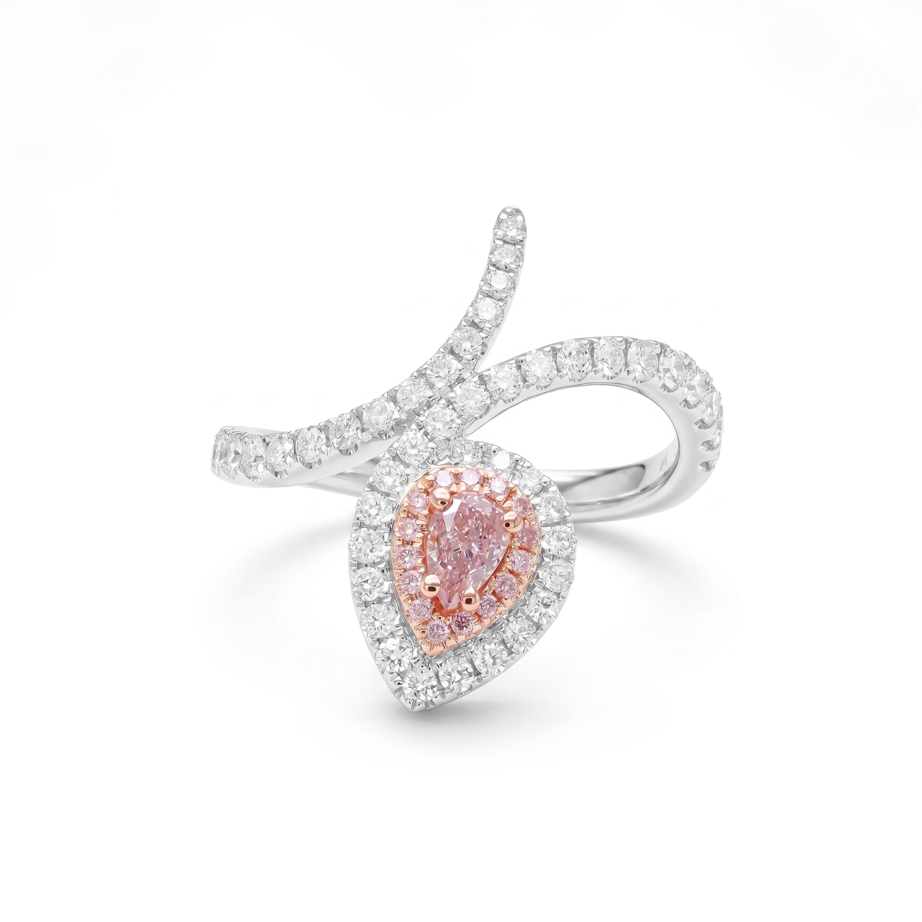 Natural Pink Pear Diamond Crossover Halo Ring | Gia Certified