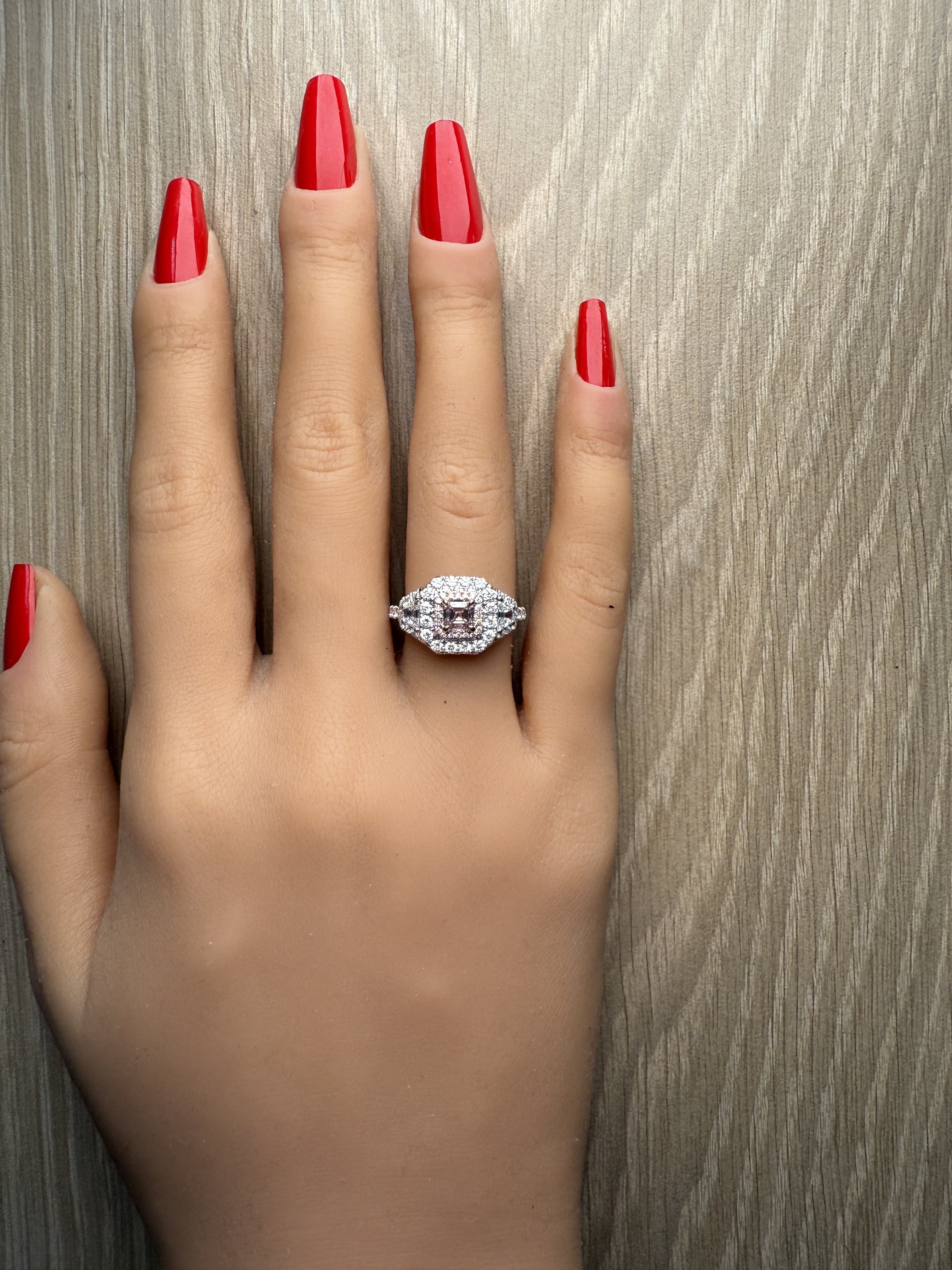 Natural Pink Asscher Diamond Ring Gia Certified