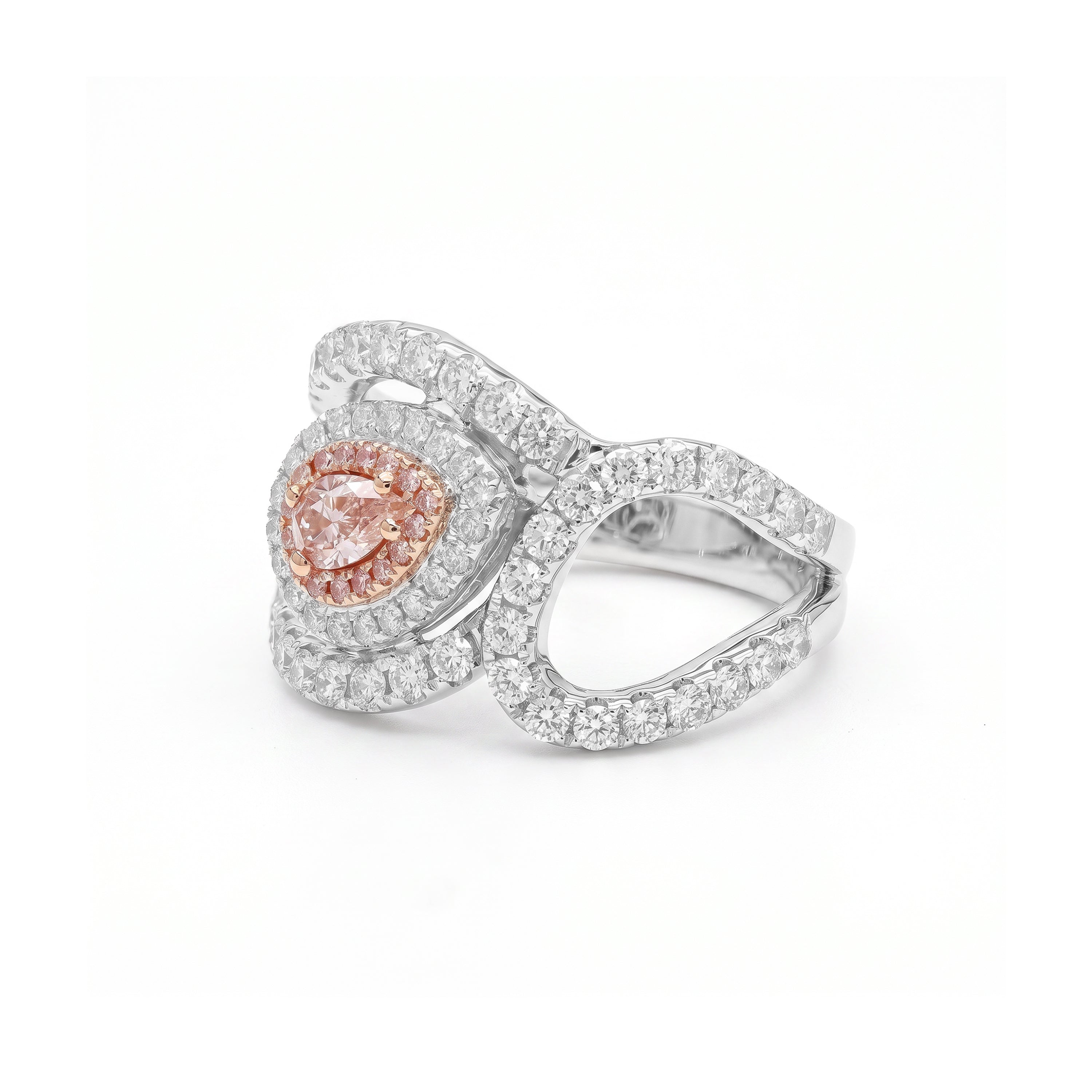Natural Pink Pear Diamond Halo Ring | GIA Certified