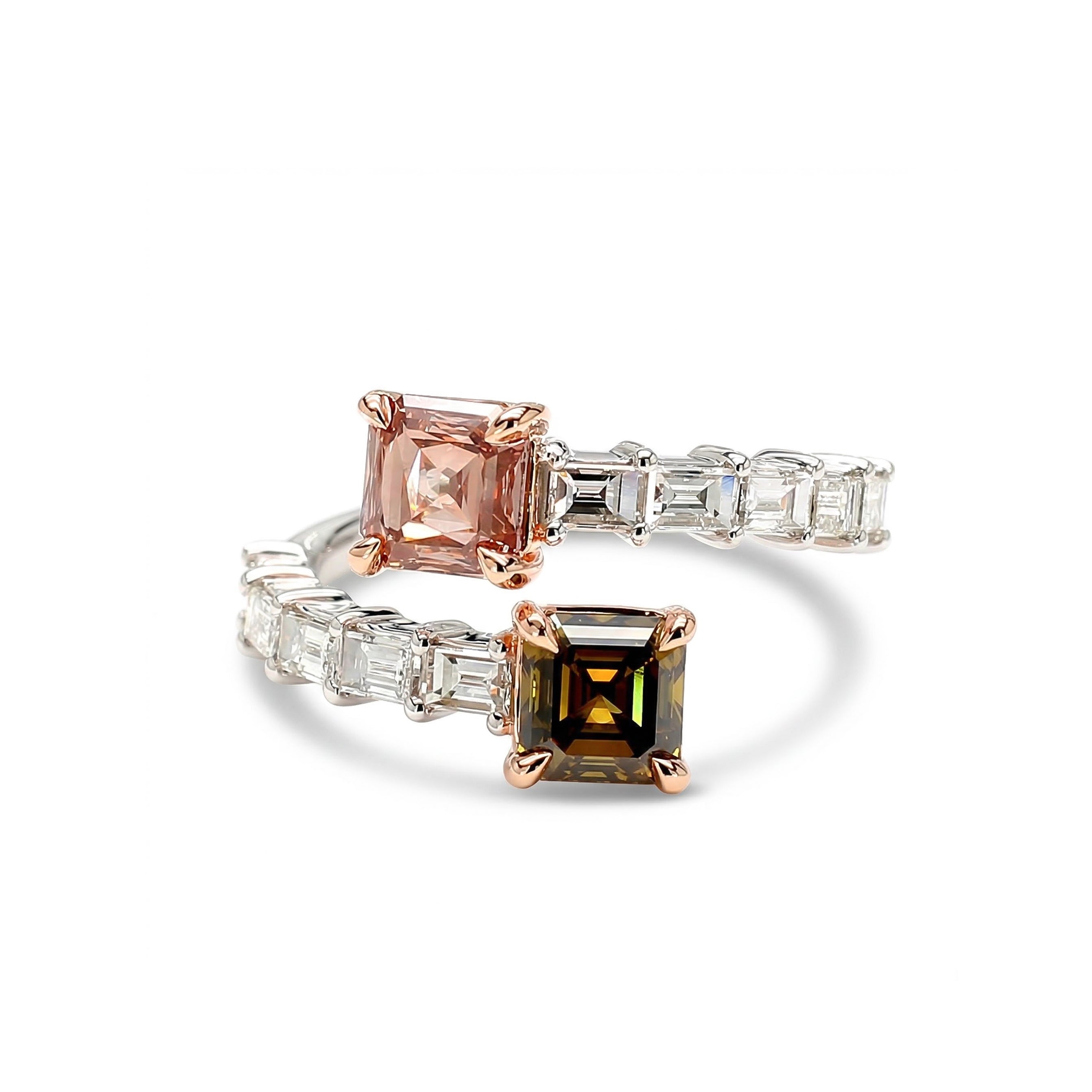 Natural Pink & Green Diamond Crossover Ring | GIA Certified product image 1