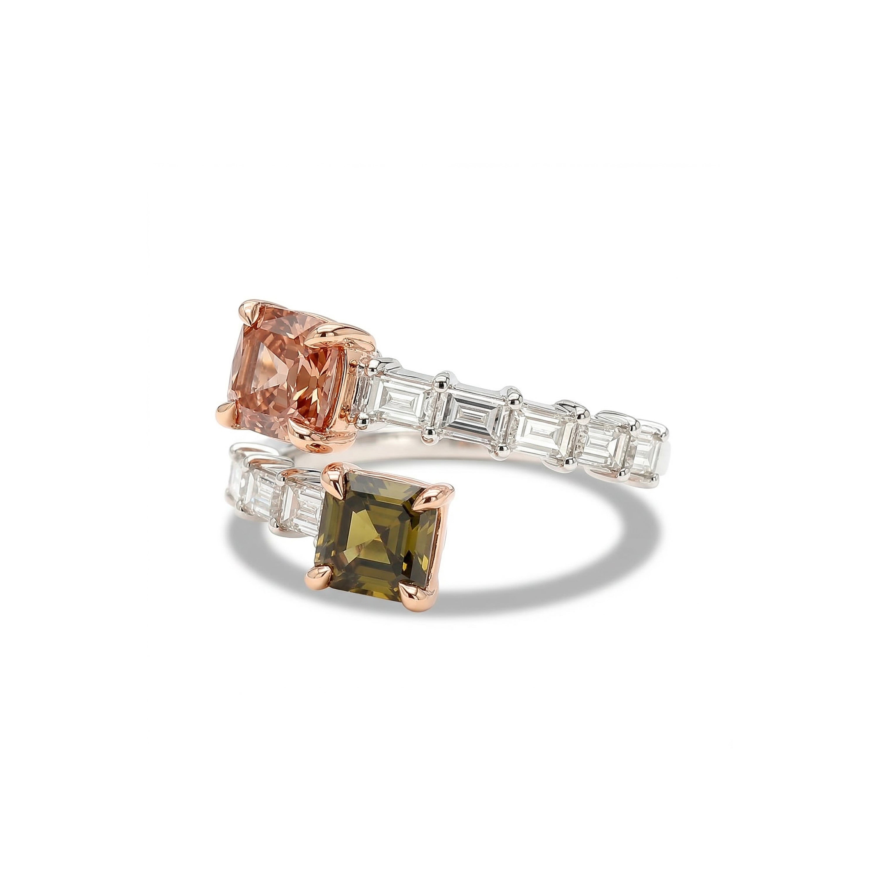 Natural Pink & Green Diamond Crossover Ring | GIA Certified product image 2