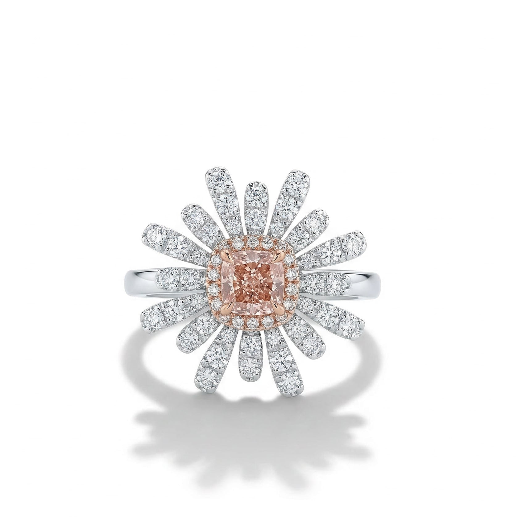 Natural Pink Cushion Diamond Flower Ring | GIA Certified product image 1