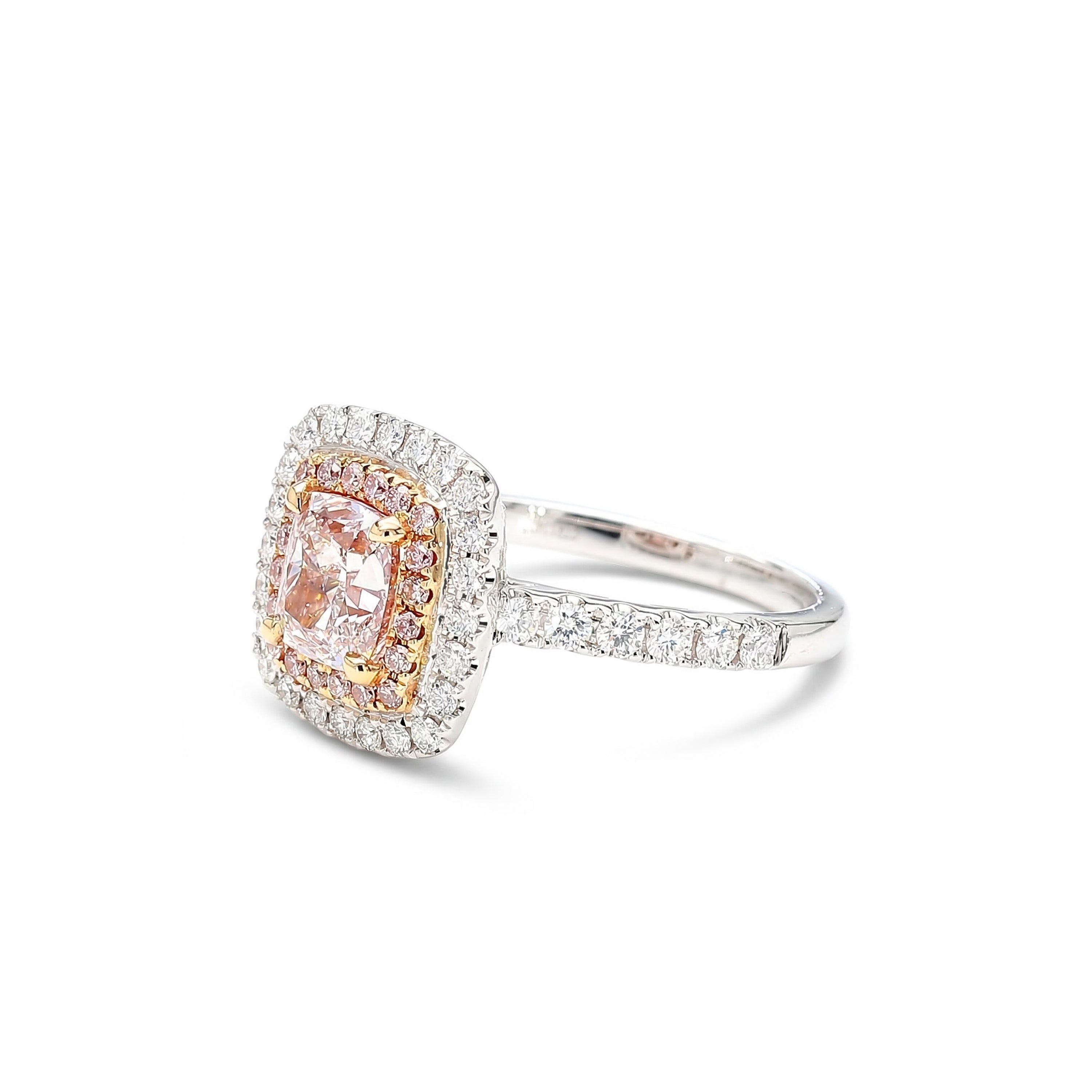 Natural Pink Cushion Diamond Halo Ring | GIA Certified product image 2