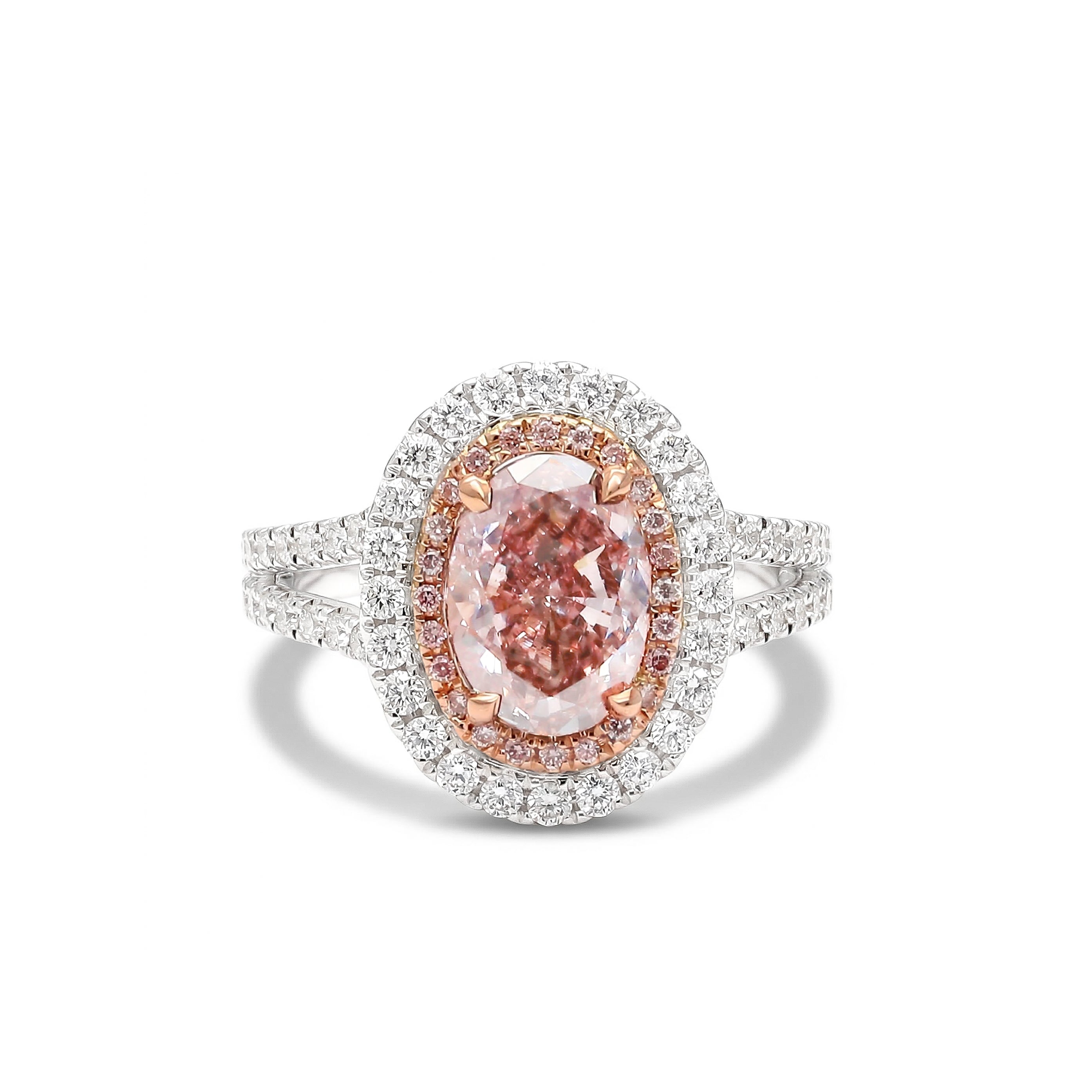 Natural Pink Oval Diamond Halo Ring | GIA Certified product image 1