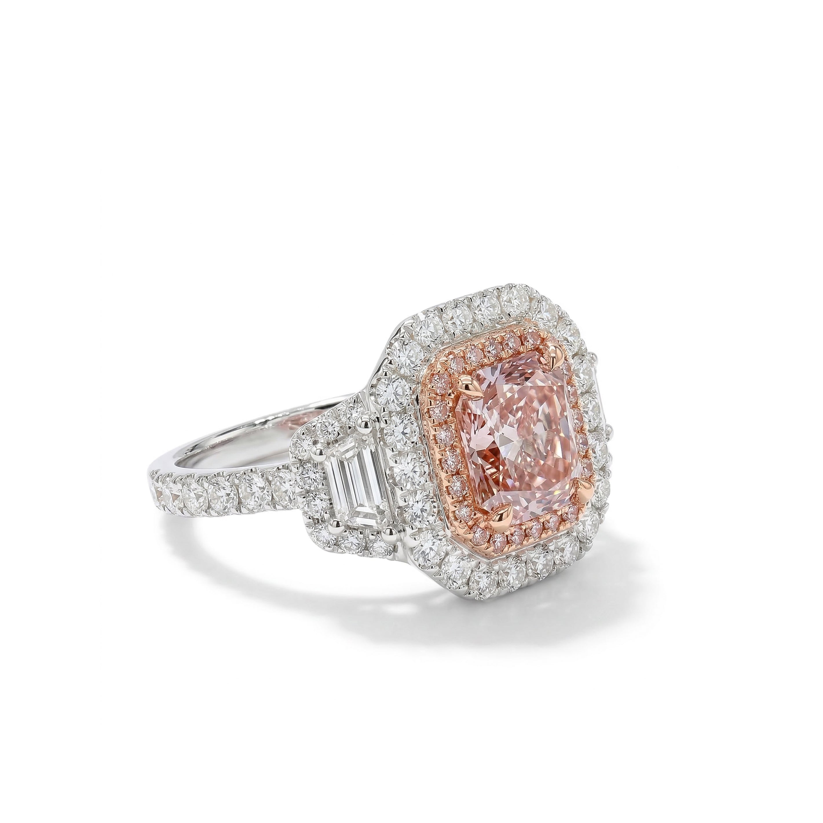 Natural Pink Radiant Diamond Halo Ring | GIA Certified product image 1