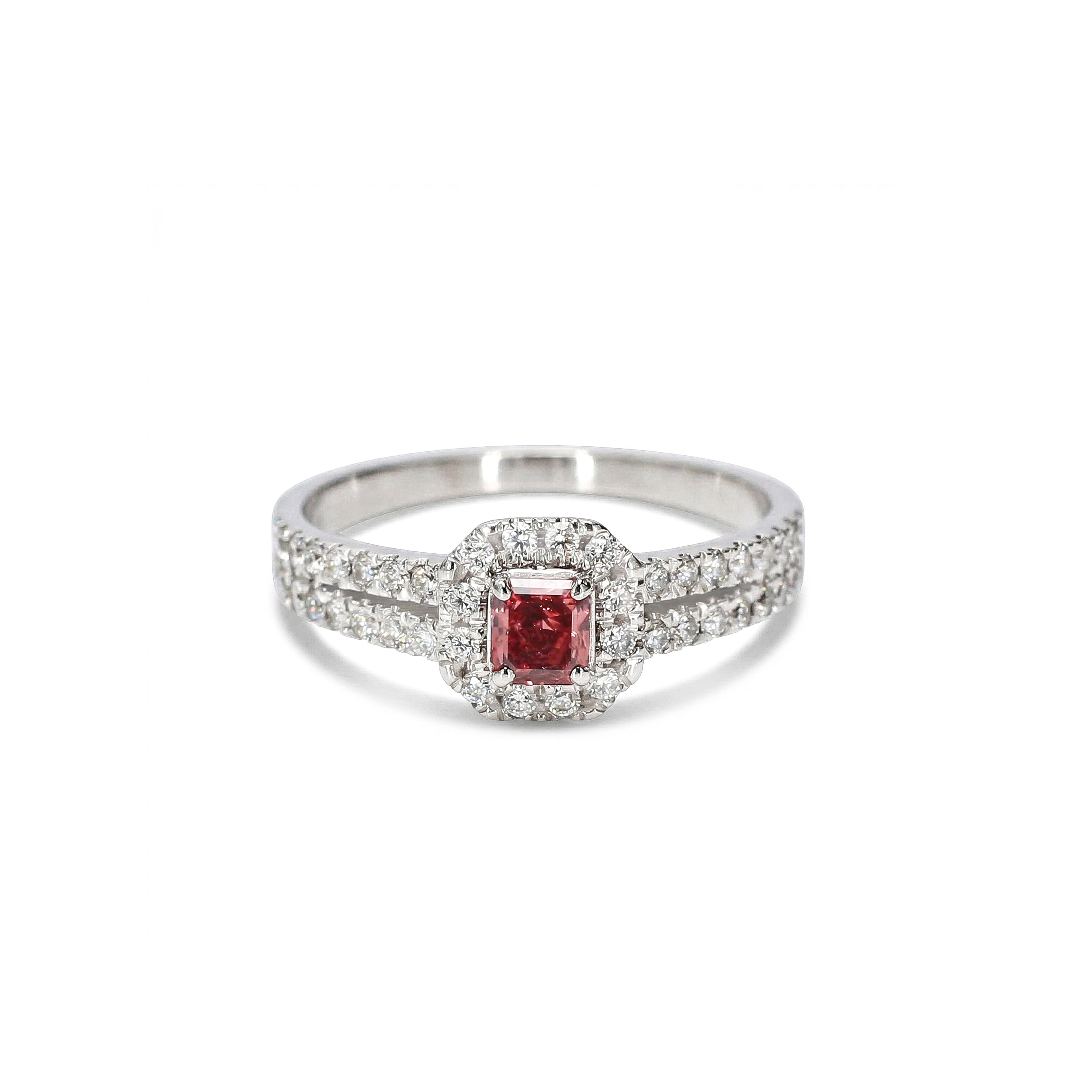 Natural Red Radiant Diamond Halo Ring | GIA Certified product image 1