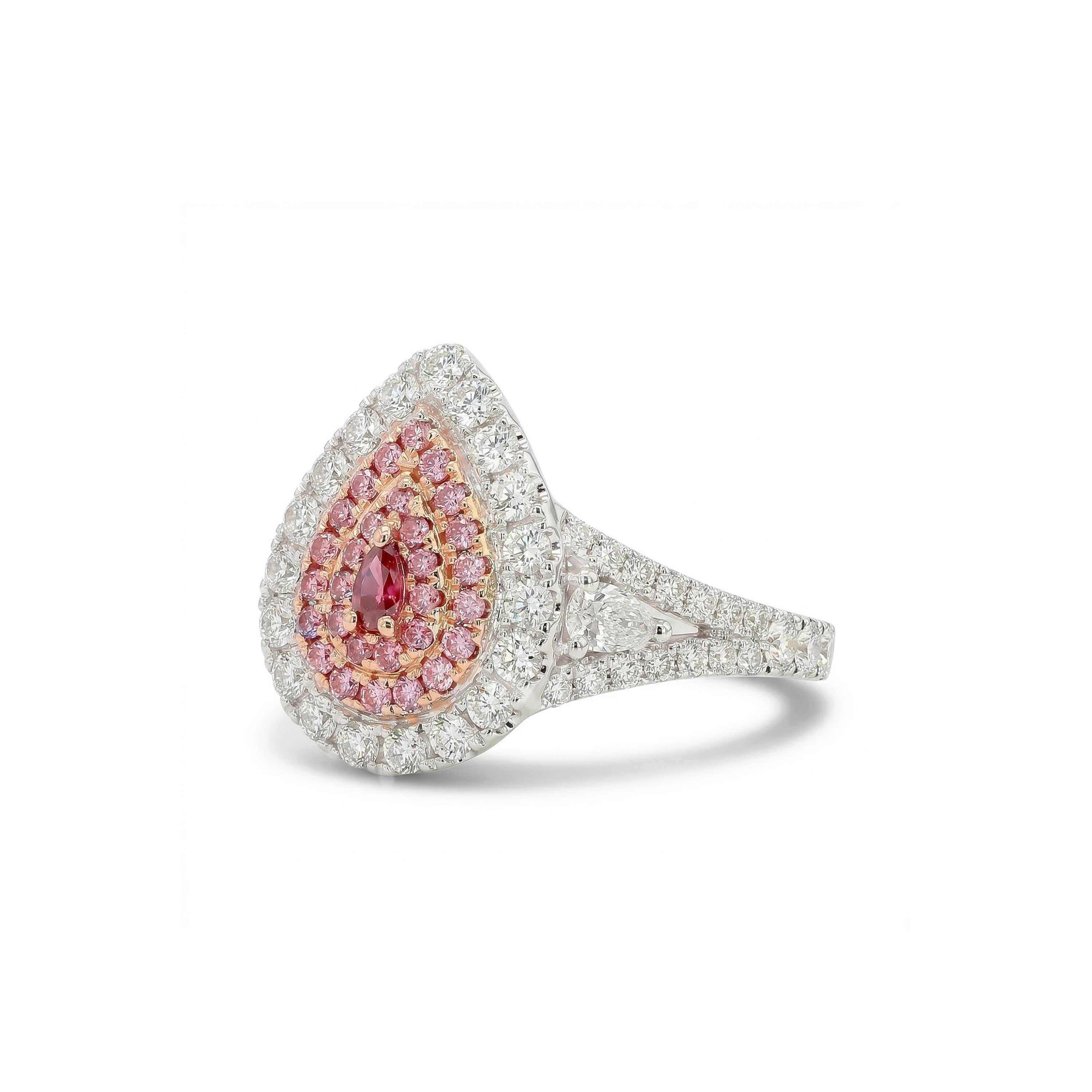Natural Red Pear Diamond Halo Ring | GIA Certified product image 1