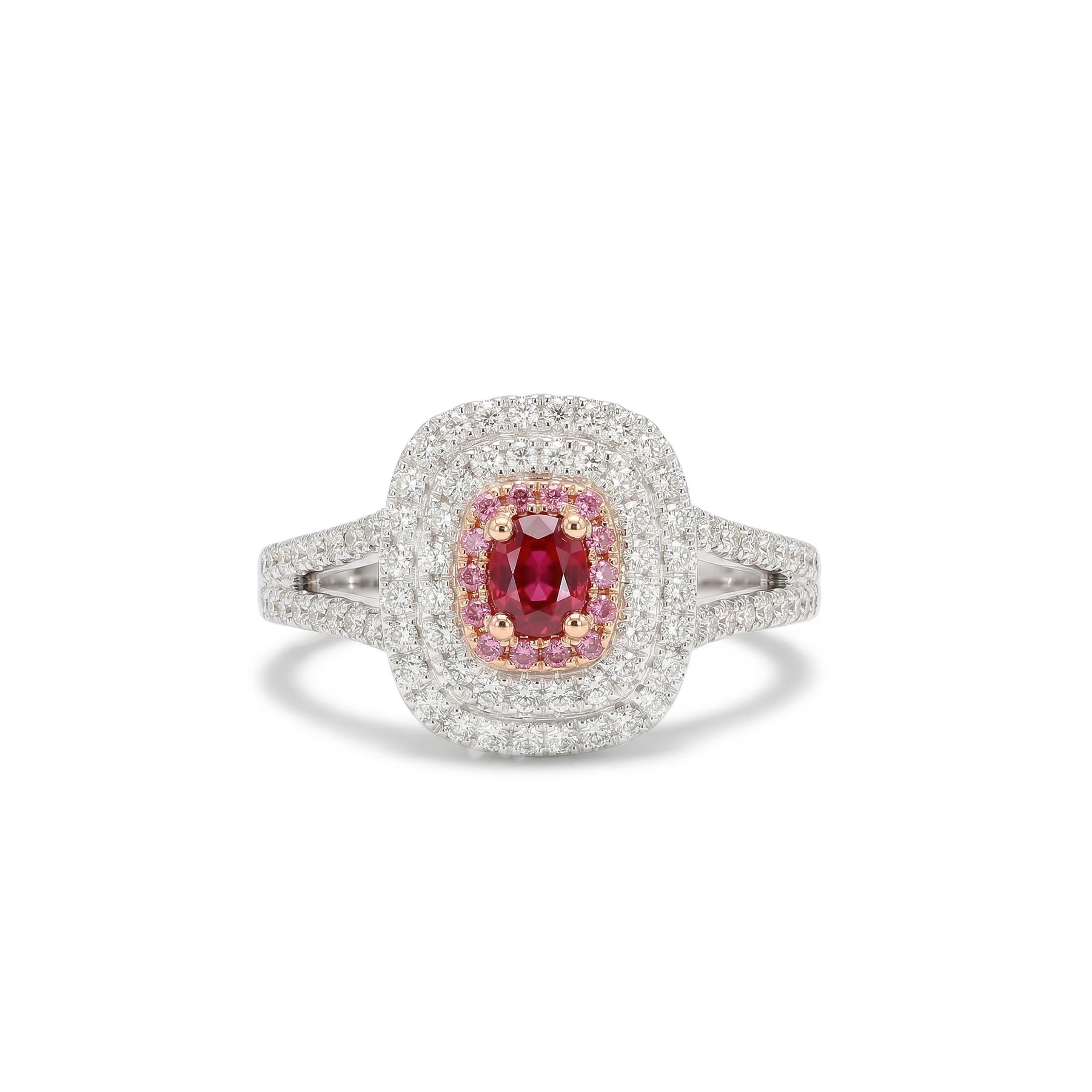 Natural Red Cushion Diamond Halo Ring | GIA Certified product image 1
