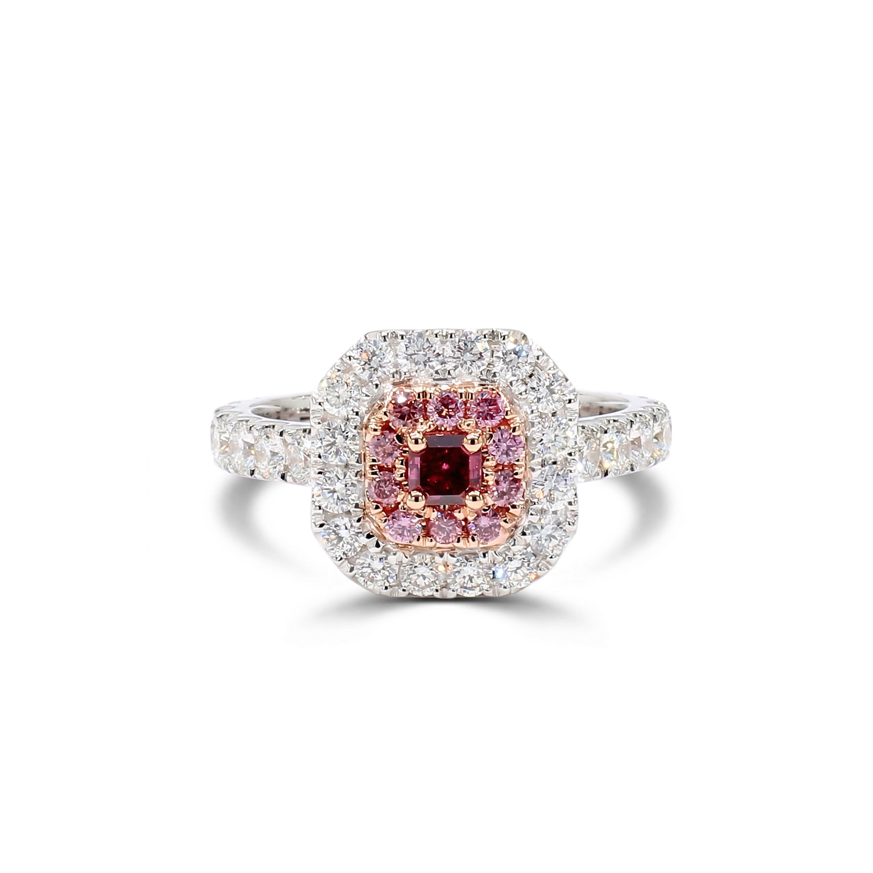 Natural Red Asscher Diamond Halo Ring | GIA Certified product image 1