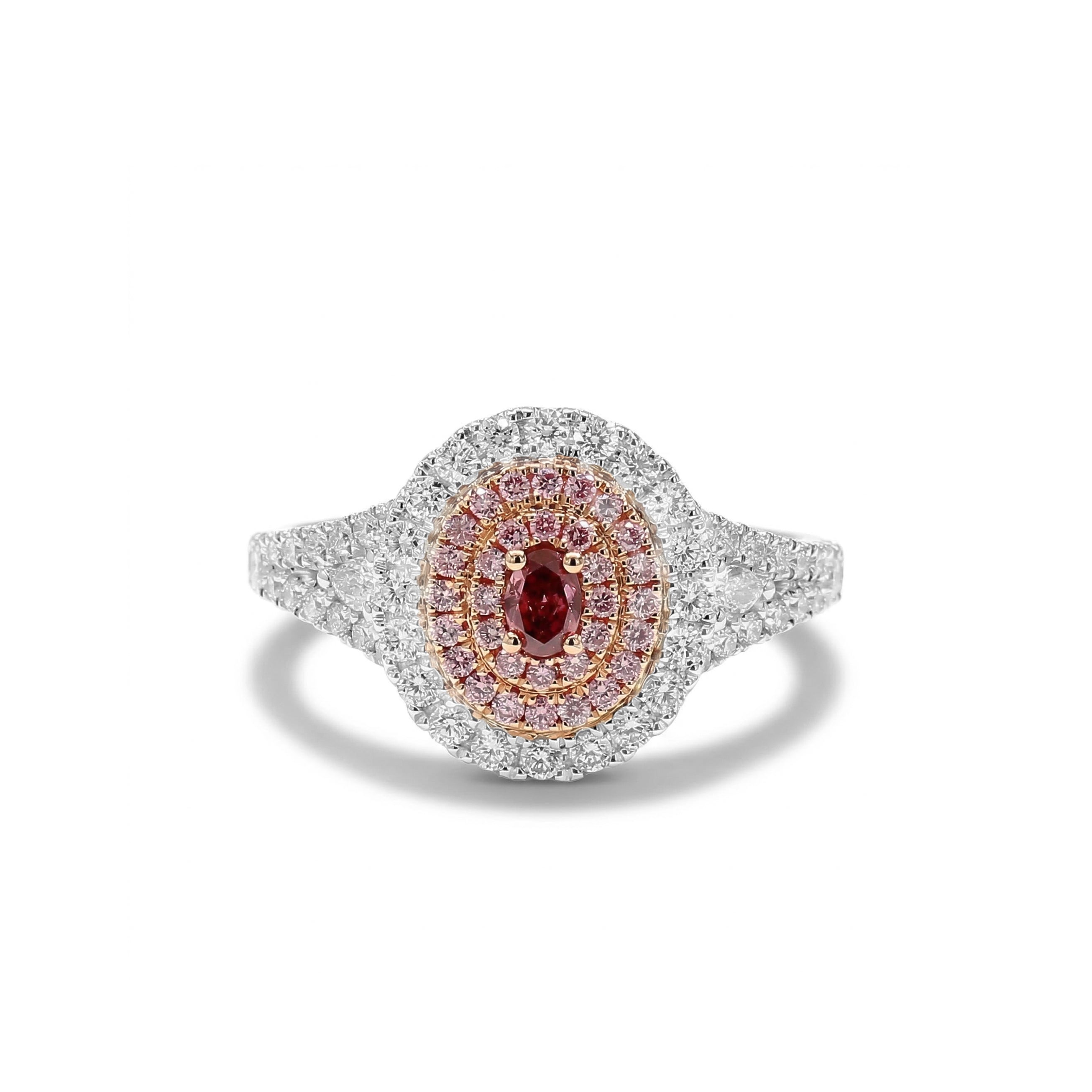 Natural Red Oval Diamond Halo Ring | GIA Certified product image 1