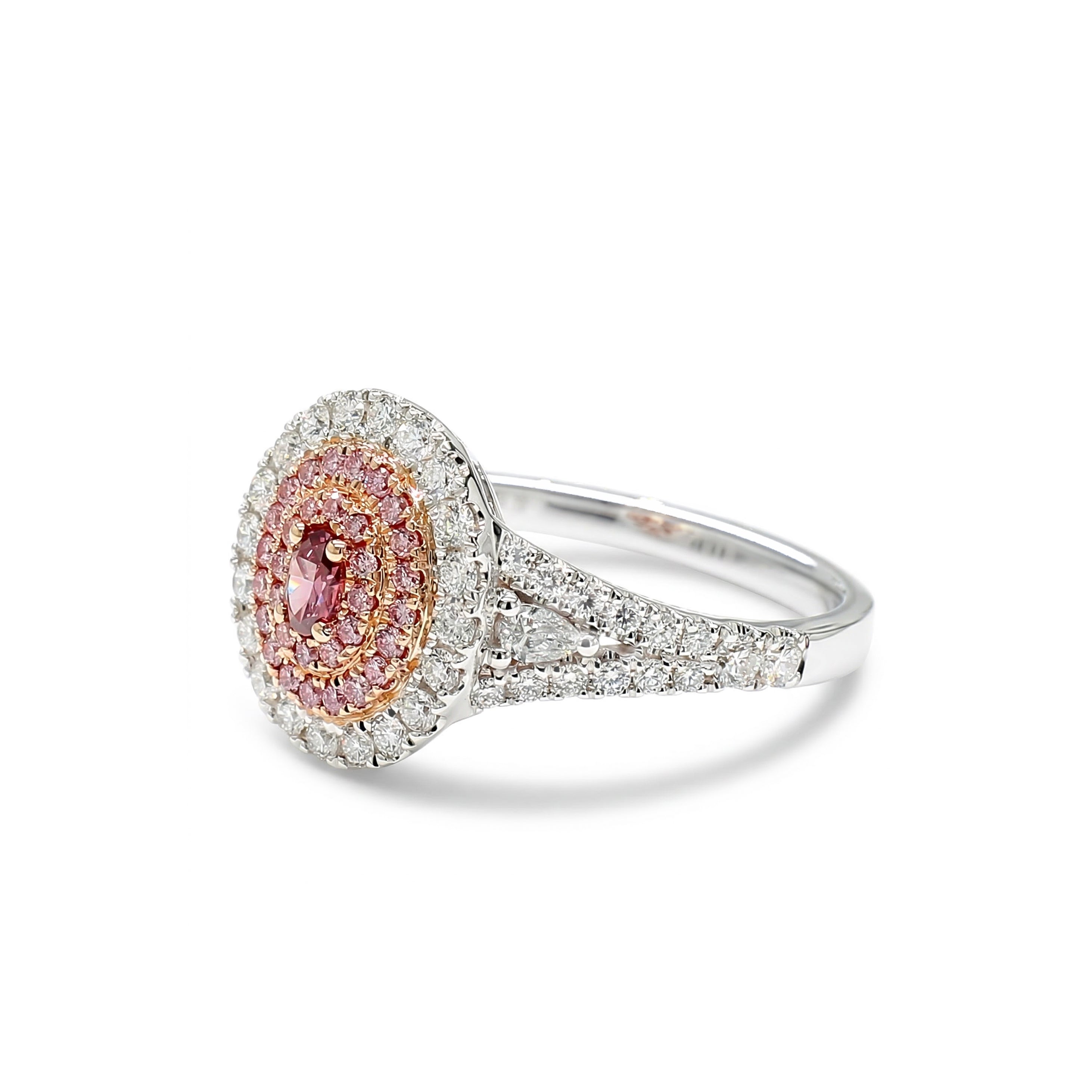 Natural Red Oval Diamond Halo Ring | GIA Certified product image 2