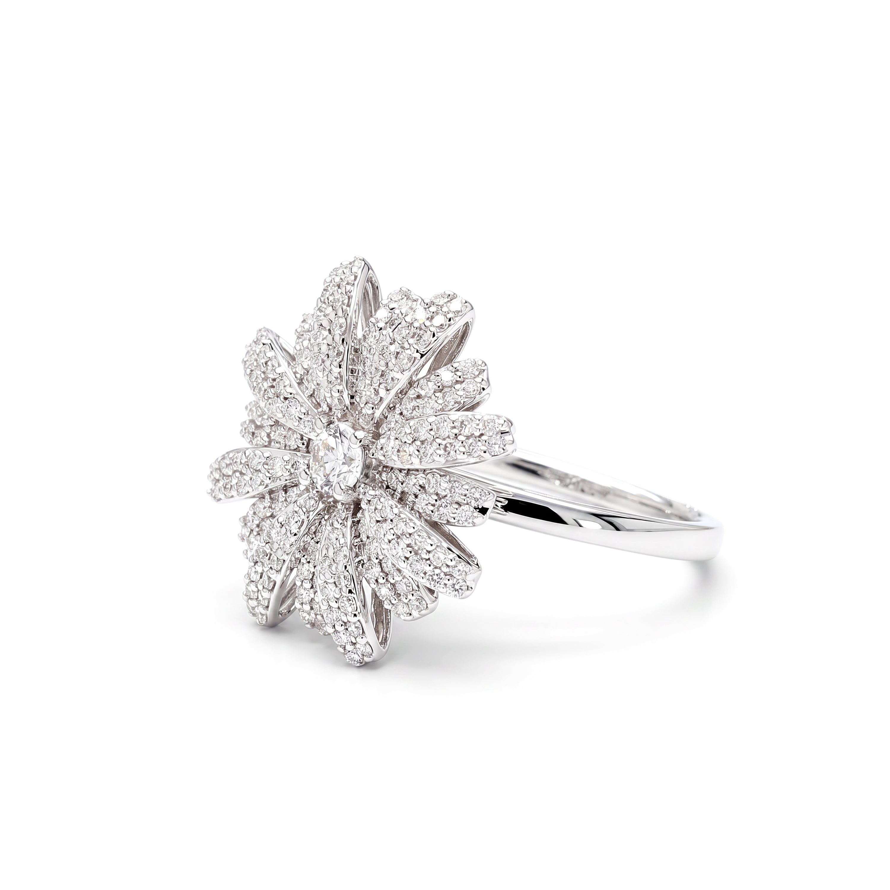Natural Pavé Diamond Flower Ring
