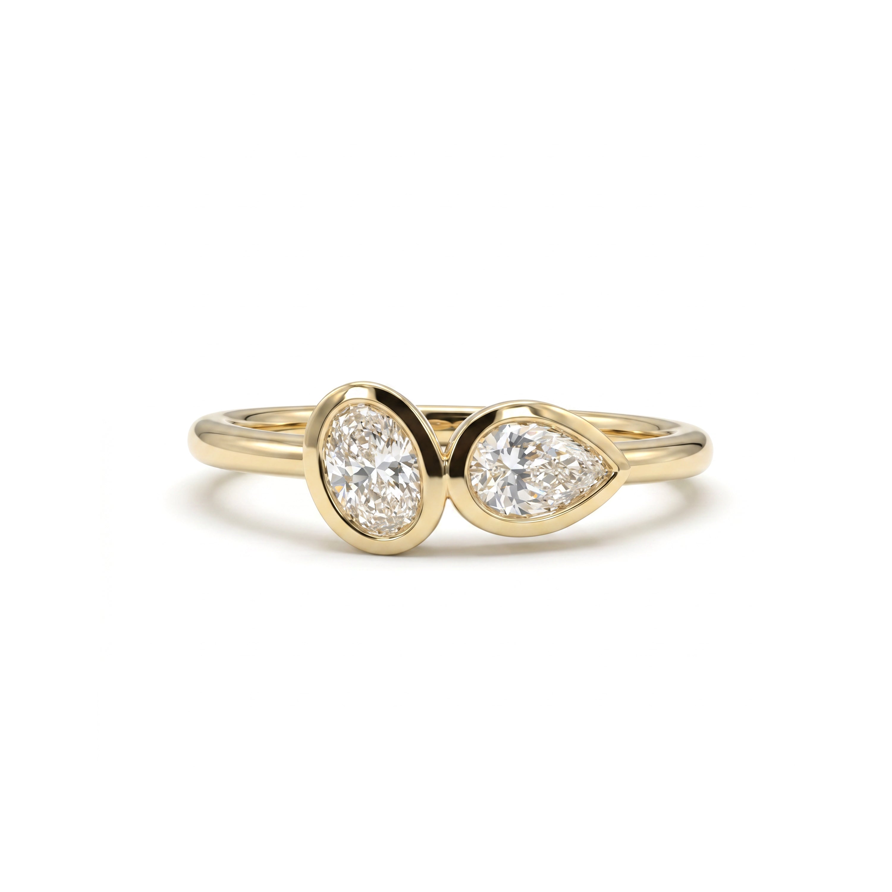 Natural Pear & Oval Diamond Bezel Ring