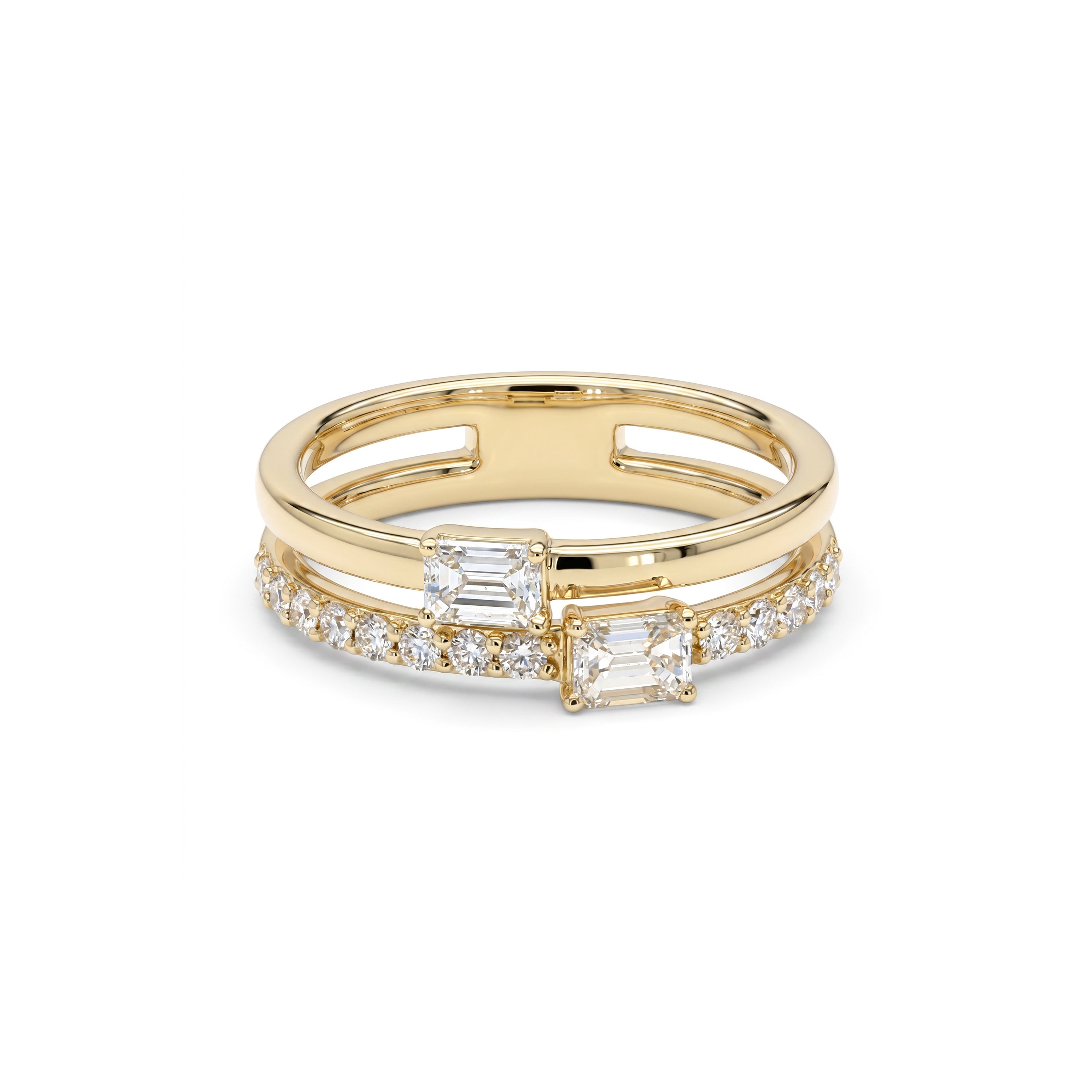 Natural Emerald Cut Diamond Double Row Band