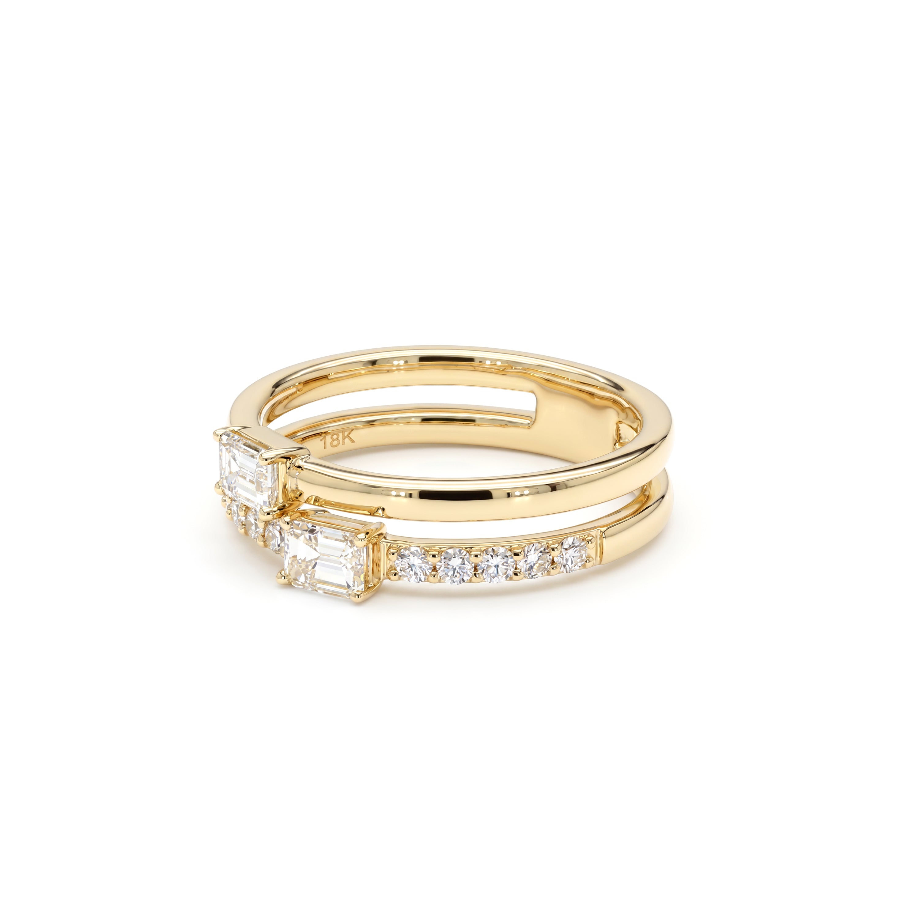Natural Emerald Cut Diamond Double Row Band