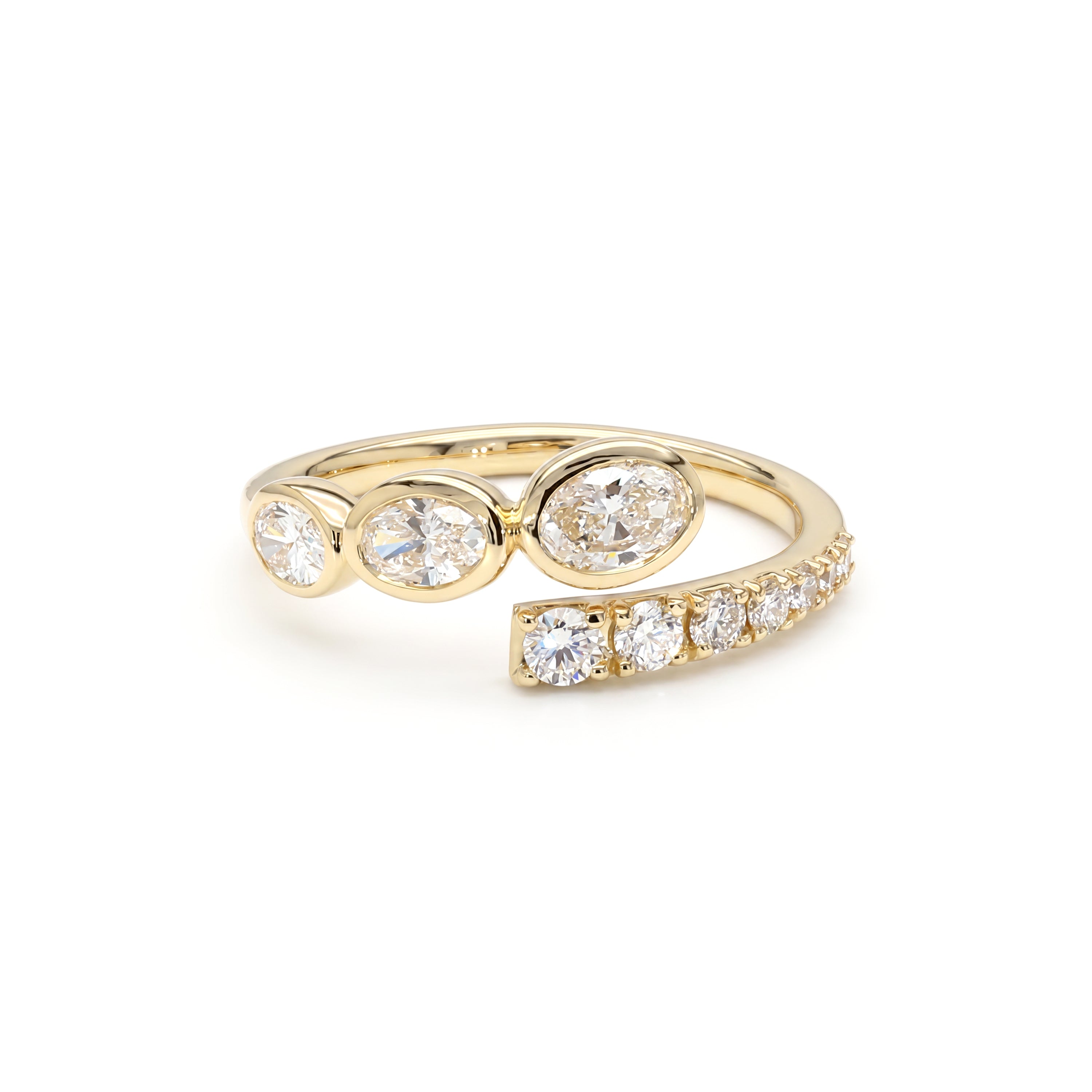 Natural Oval & Round Diamond Bezel Crossover Ring
