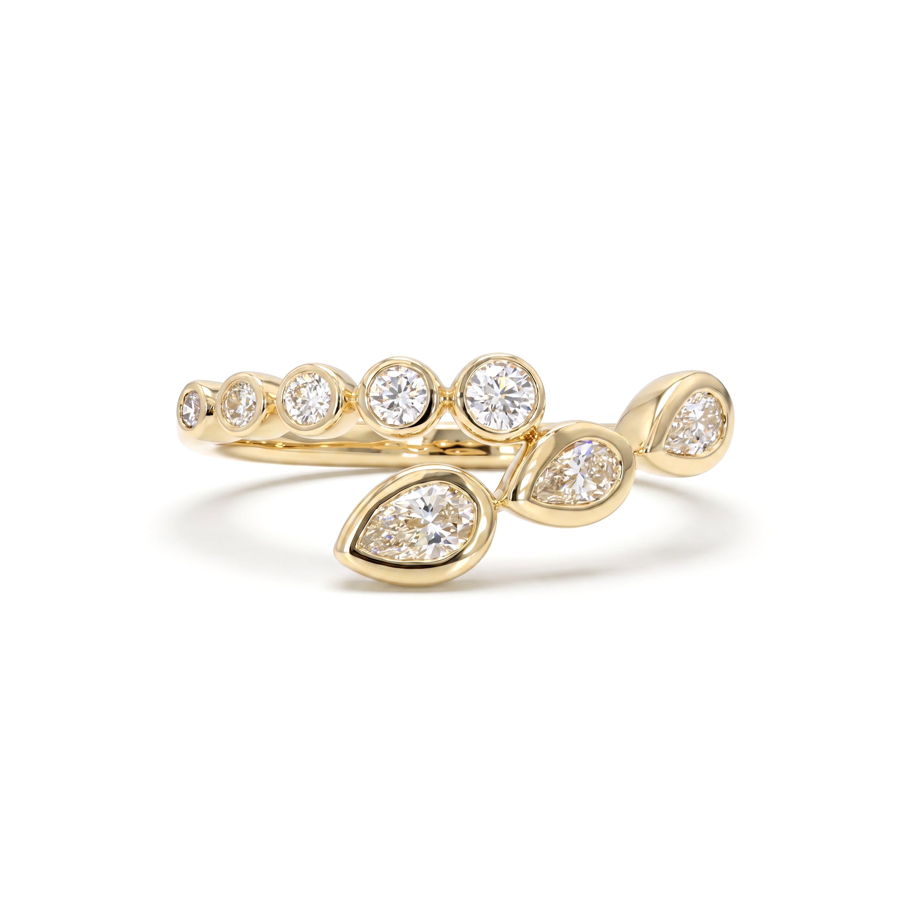 Natural Pear & Round Diamond Bezel Crossover Ring