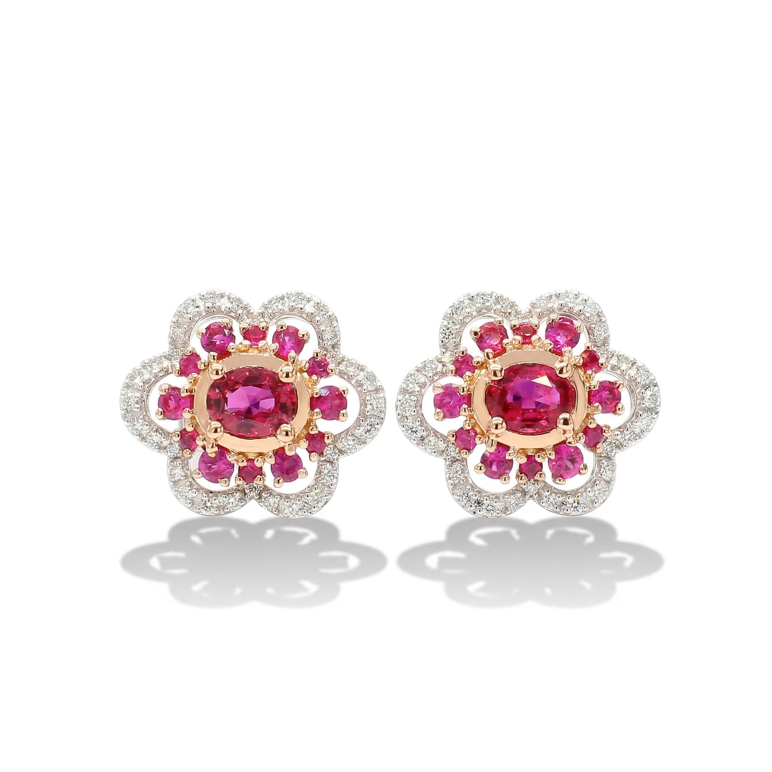 Natural Ruby & Diamond Floral Earrings product image 1