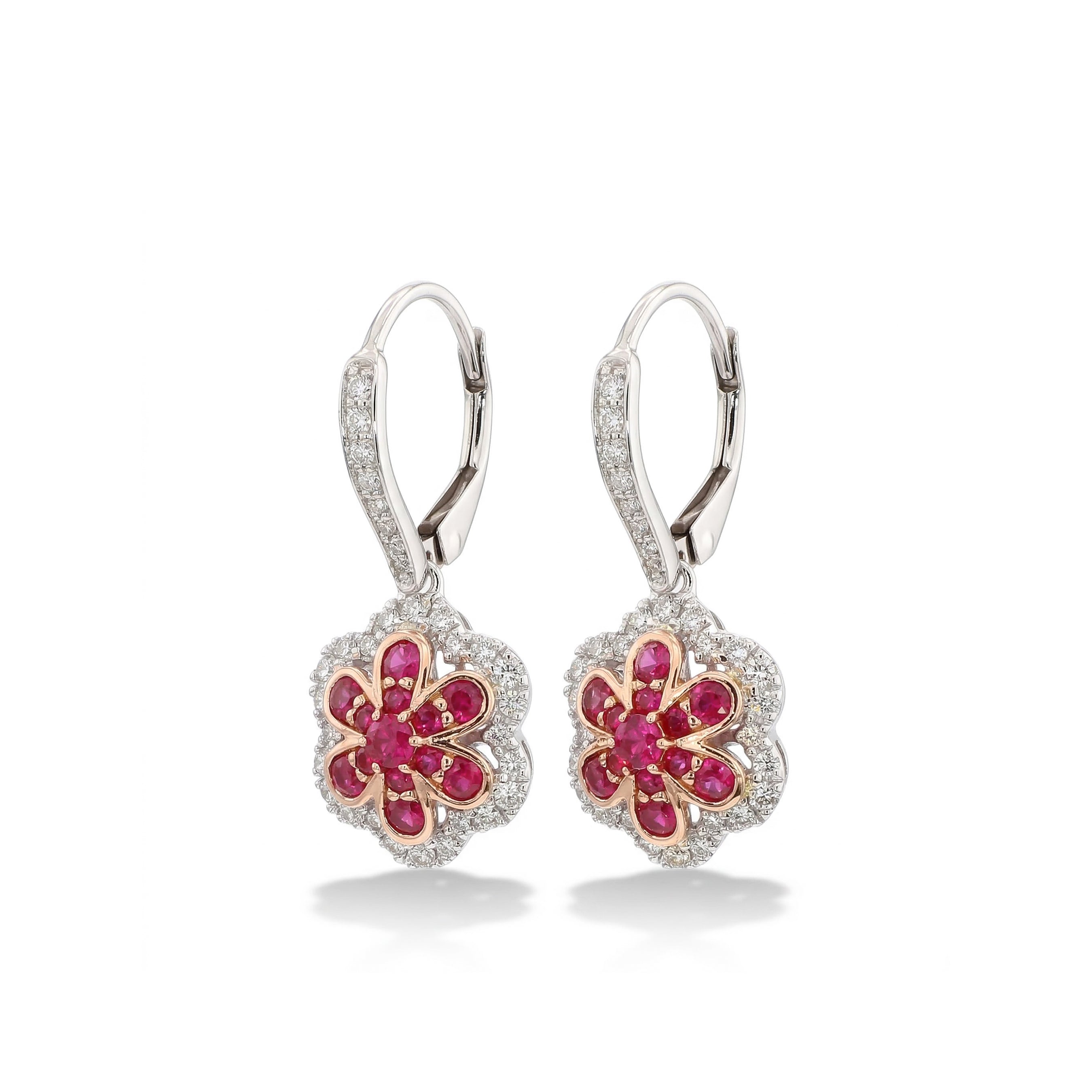 Natural Ruby & Diamond Floral Drop Earrings product image 2