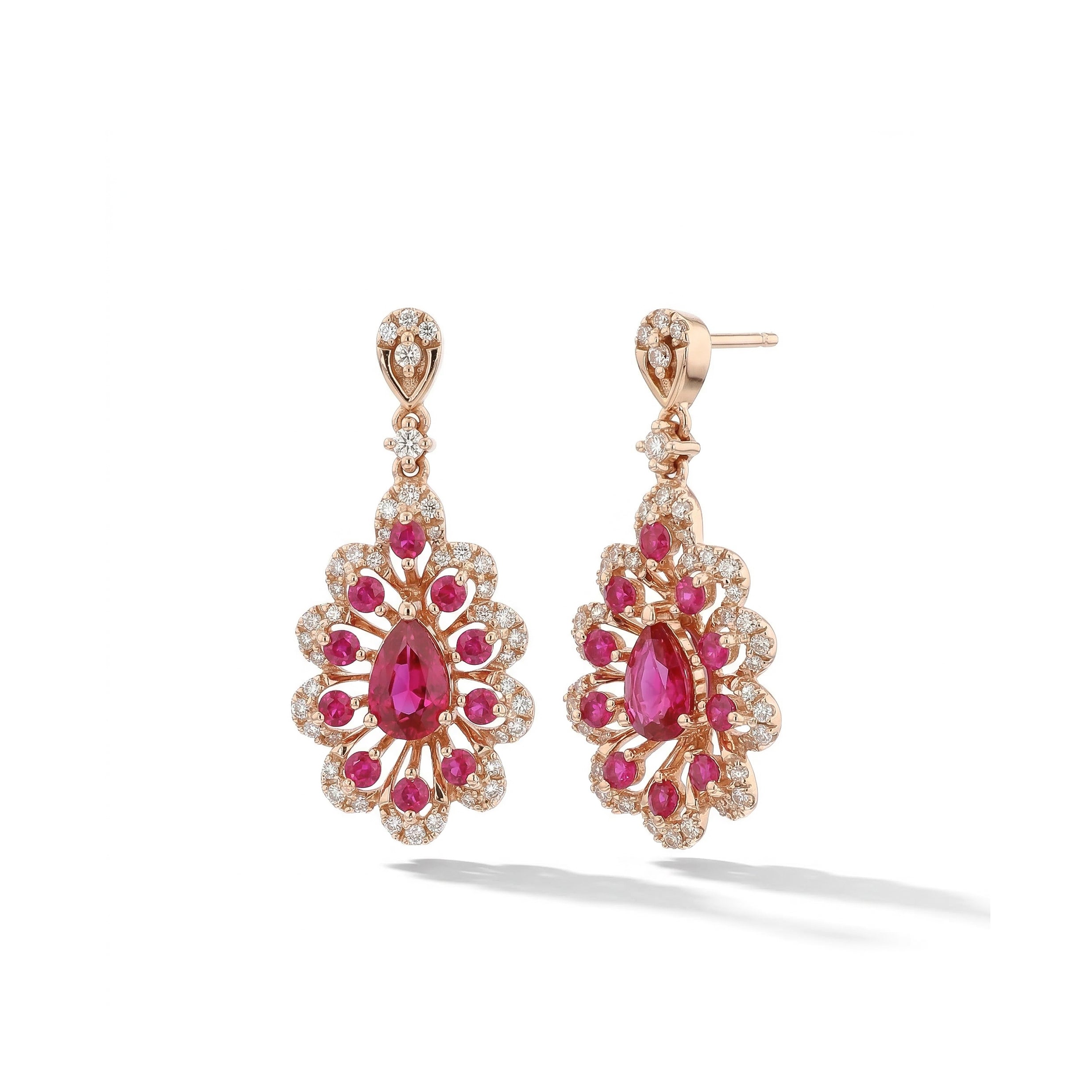 Natural Pear Ruby & Diamond Floral Drop Earrings product image 1