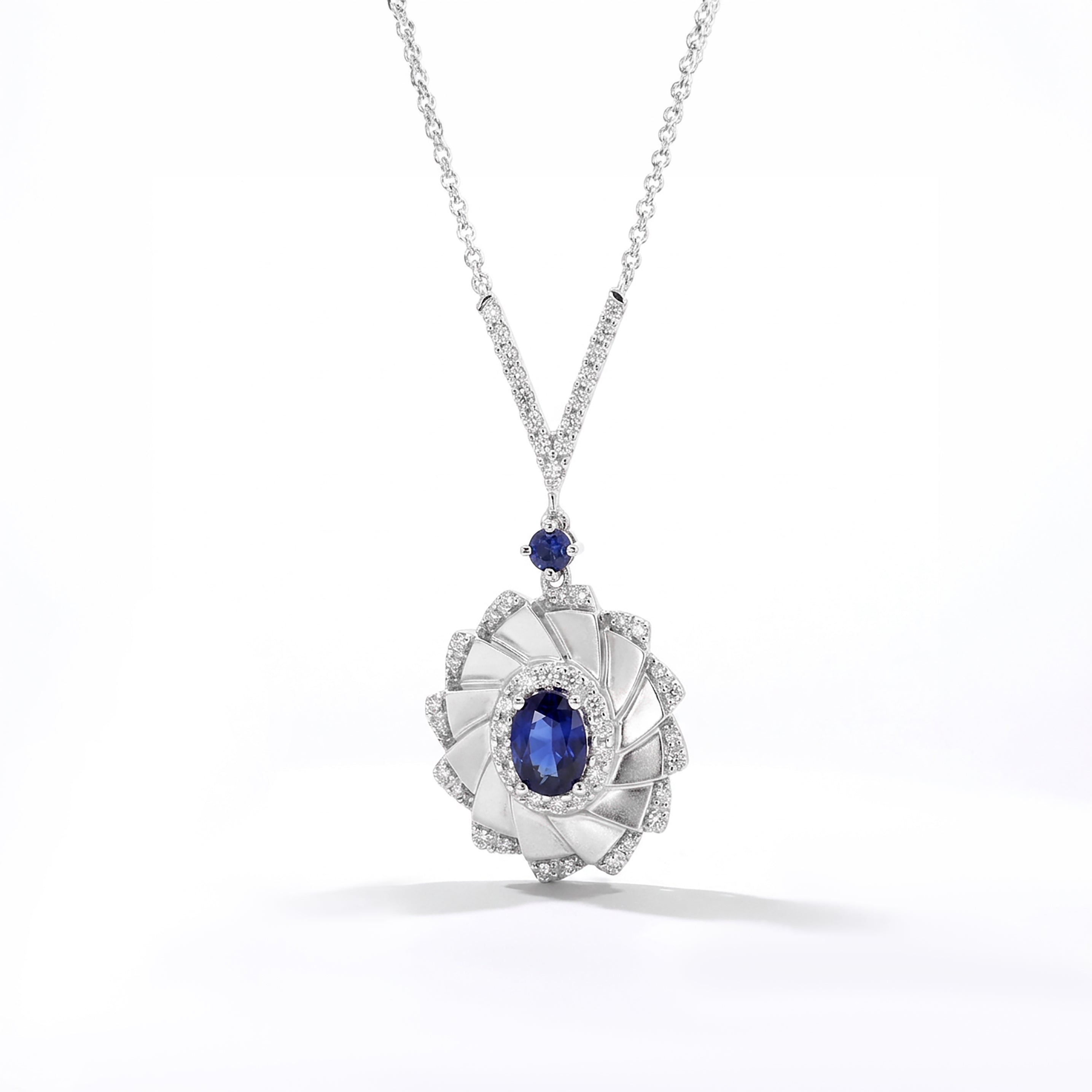 Natural Sapphire & Diamond Fan Necklace product image 2