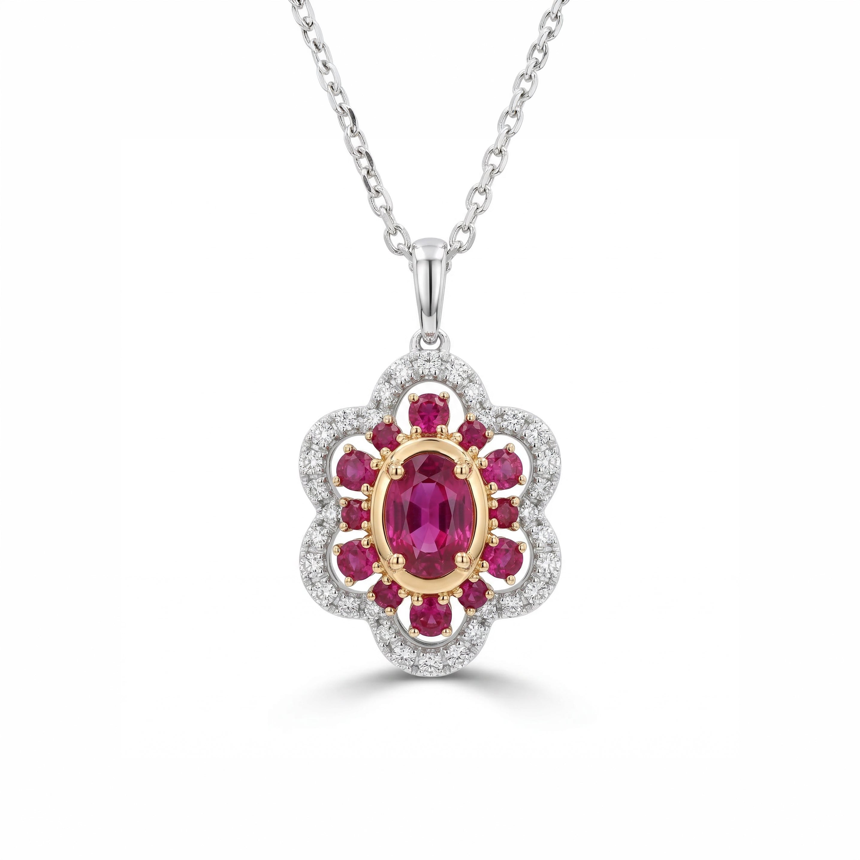 Natural Ruby & White Diamond Floral Necklace product image 1