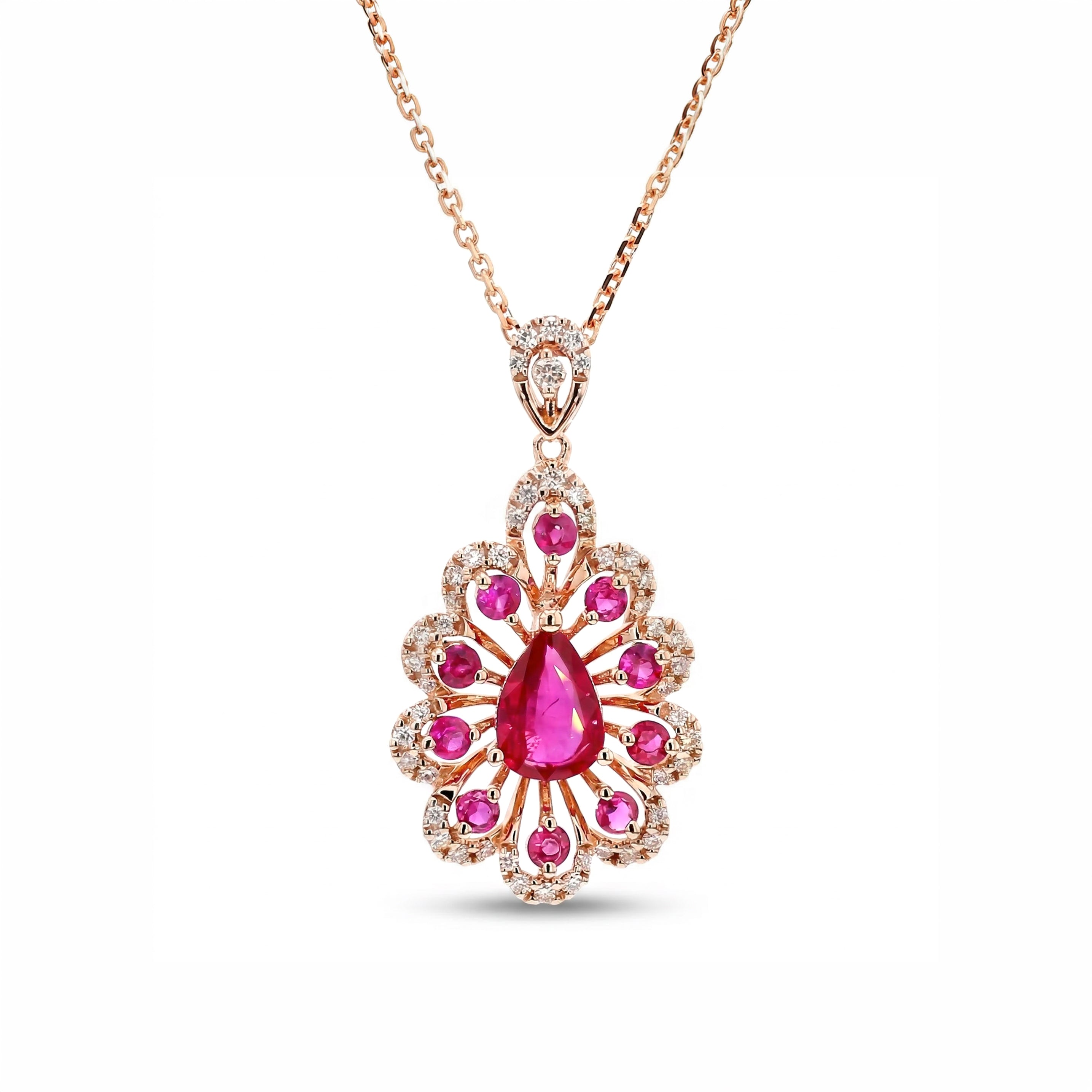 Natural Ruby & White Diamond Floral Necklace product image 1