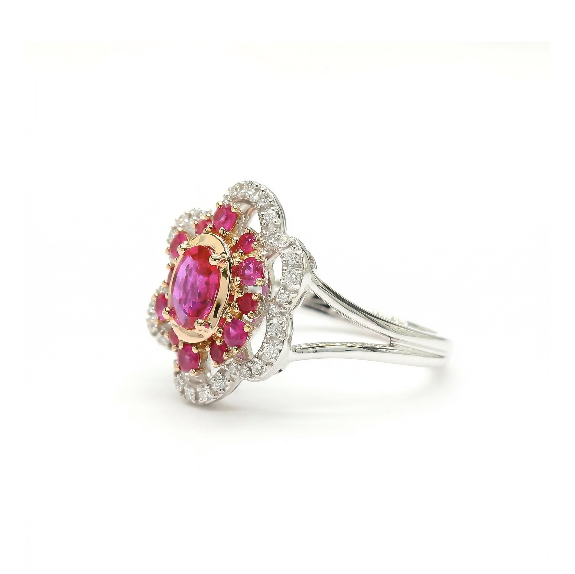 Natural Ruby & White Diamond Floral Ring