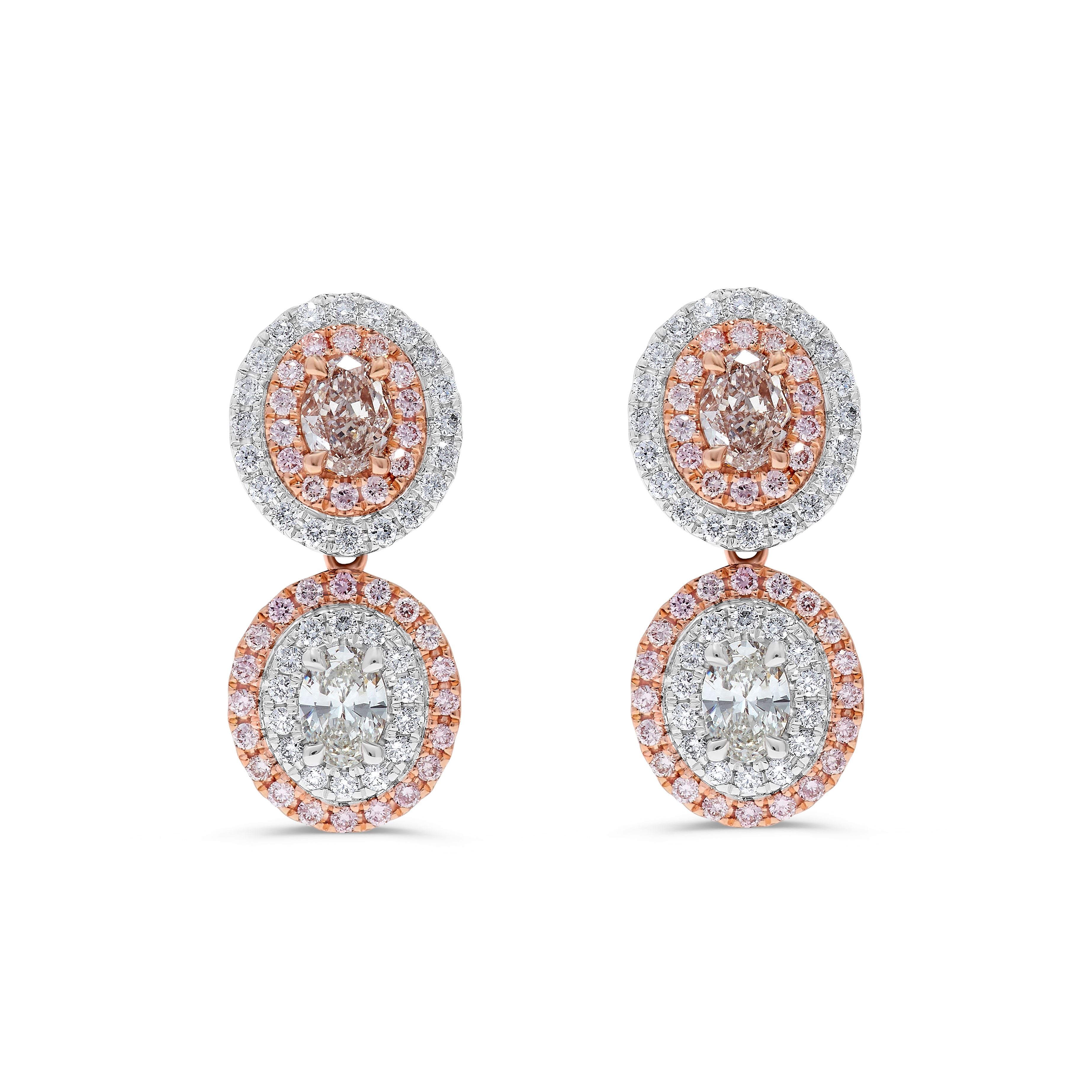 GIA Pink Oval Diamond and White Diamond Drop Earrings JEP067GH