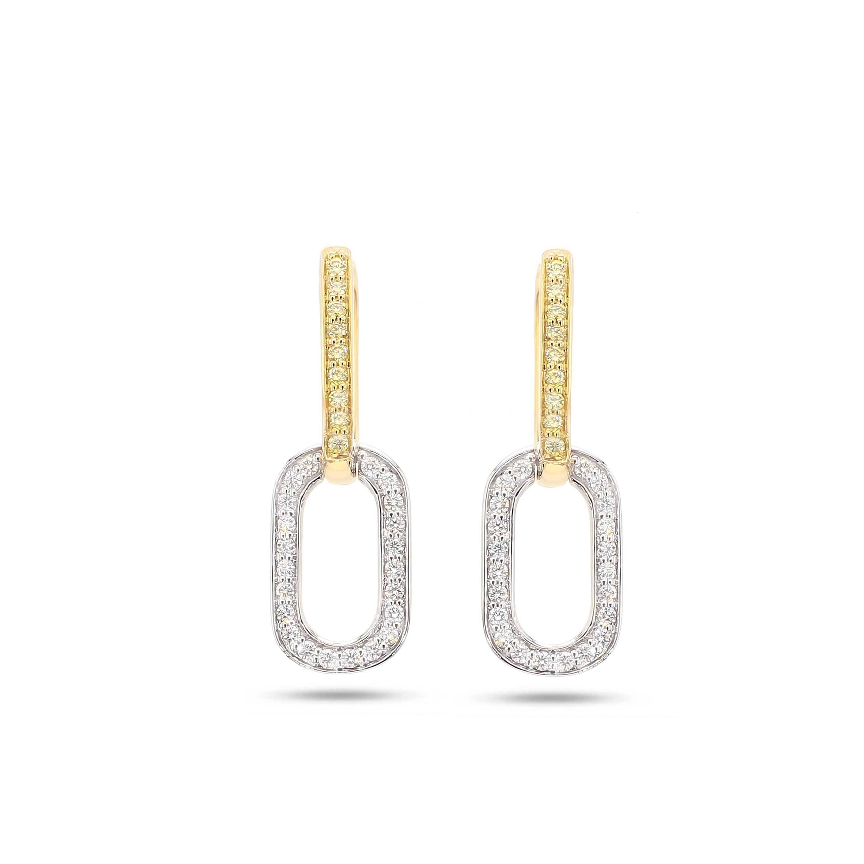 Natural Yellow & White Diamond Link Earrings